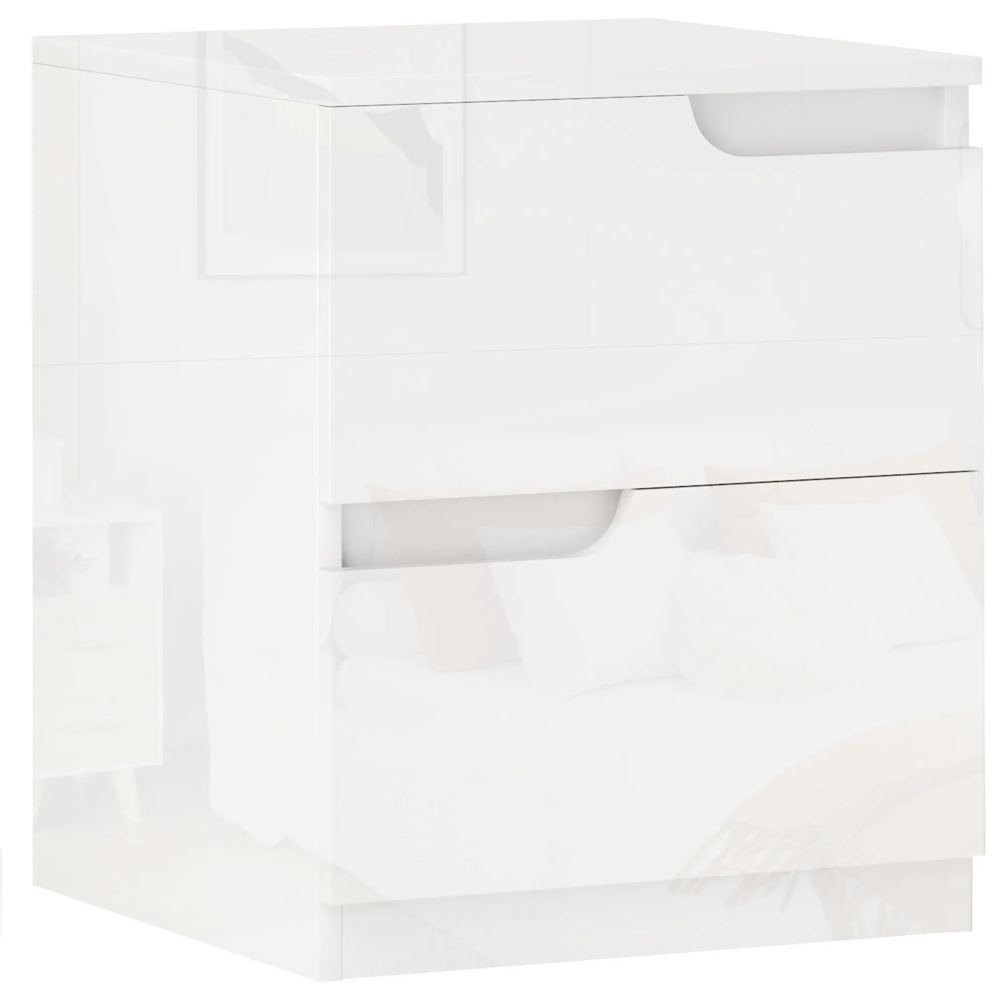 Nightstand Bedside Table with 2 Drawers, Side Table for Living Room, Bedroom, 40 x 40 x 48 cm, High Gloss White