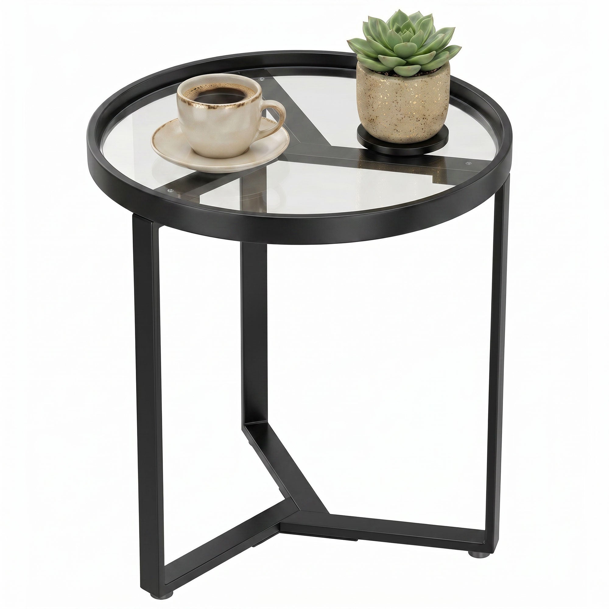 HOMCOM ronne Glas-Säitstësch mat geometrëschem Metallrahmen, modernt Accentstësch fir kleng Plazen, Wunn- & Schlofzëmmer, Schwaarz