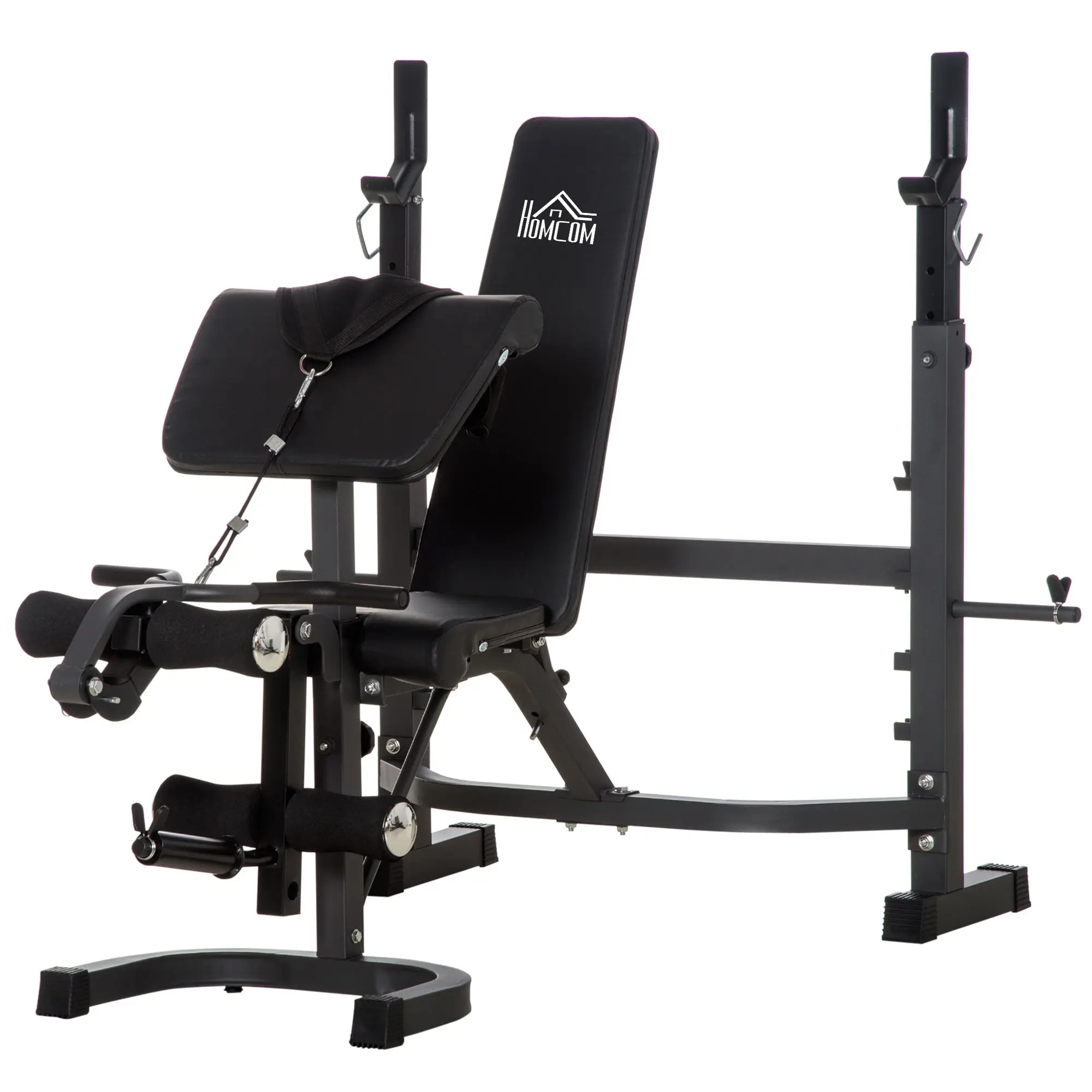 Multifunctional Weight Bench Weight Bench with Adjustable Backrest and Height Adjustable Weight Rack for Full Body Training Gym Load 300 kg 187x140x117-136 cm Black
