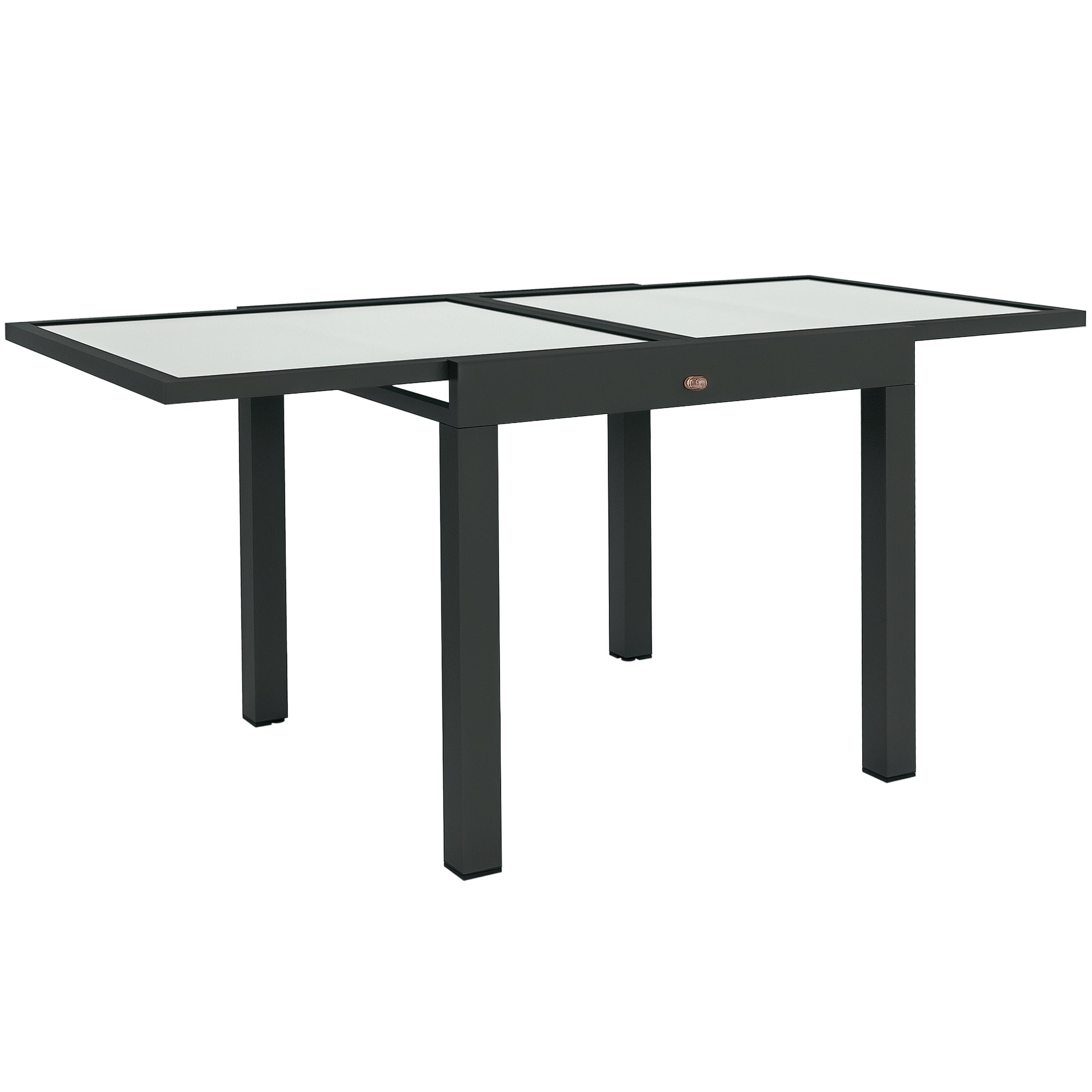 Table de jardin extensible Outsunny grande taille dimensions dépliées 160L x 80W x 75H cm Aluminium gris foncé avec plateau en verre trempé transparent