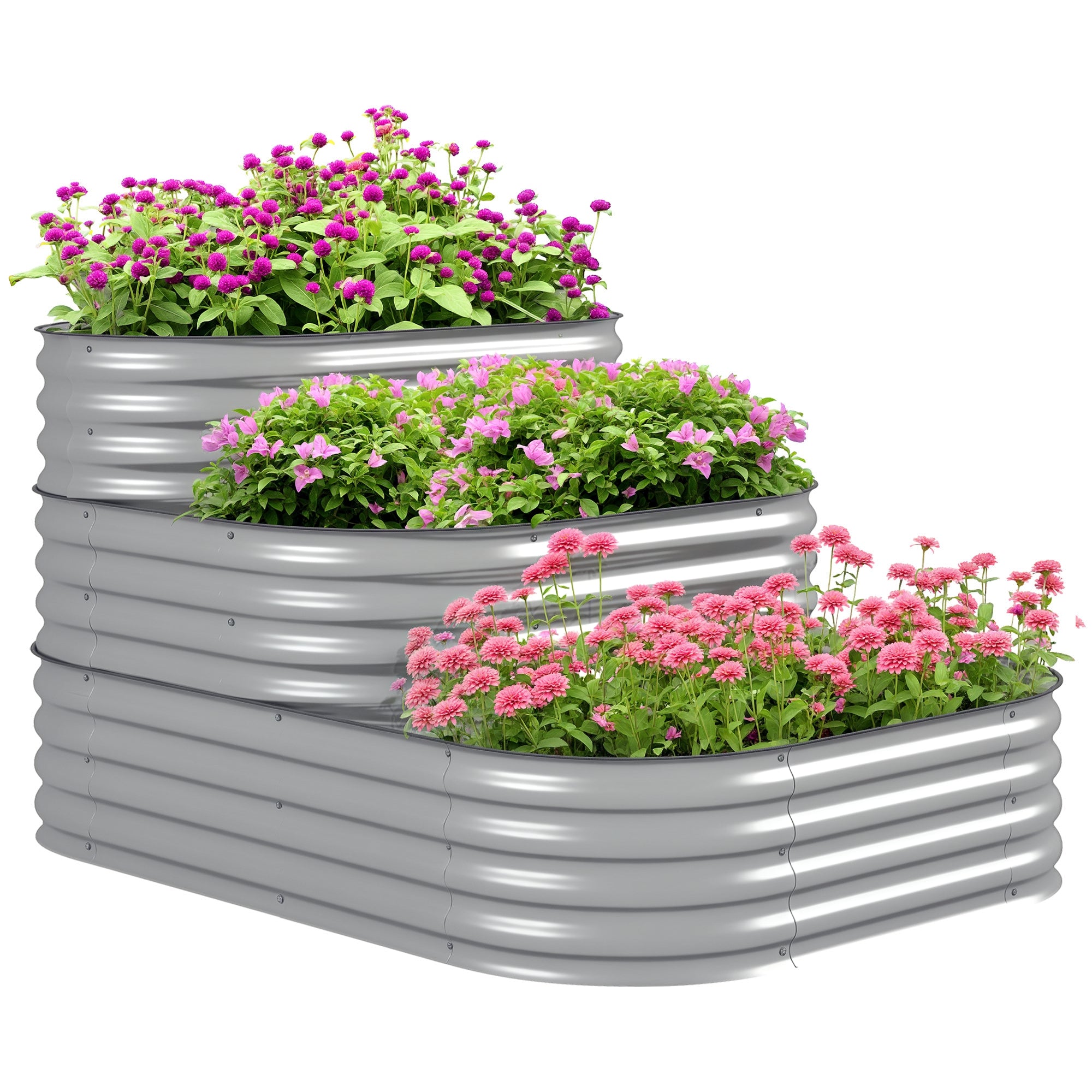 Metal Raised Bed, 3-Tier Planting Box, DIY Planter Box, Herb Bed with Safety Edges, Vegetable Bed for Garden, Balcony, Silver, 158 x 109 x 82 cm