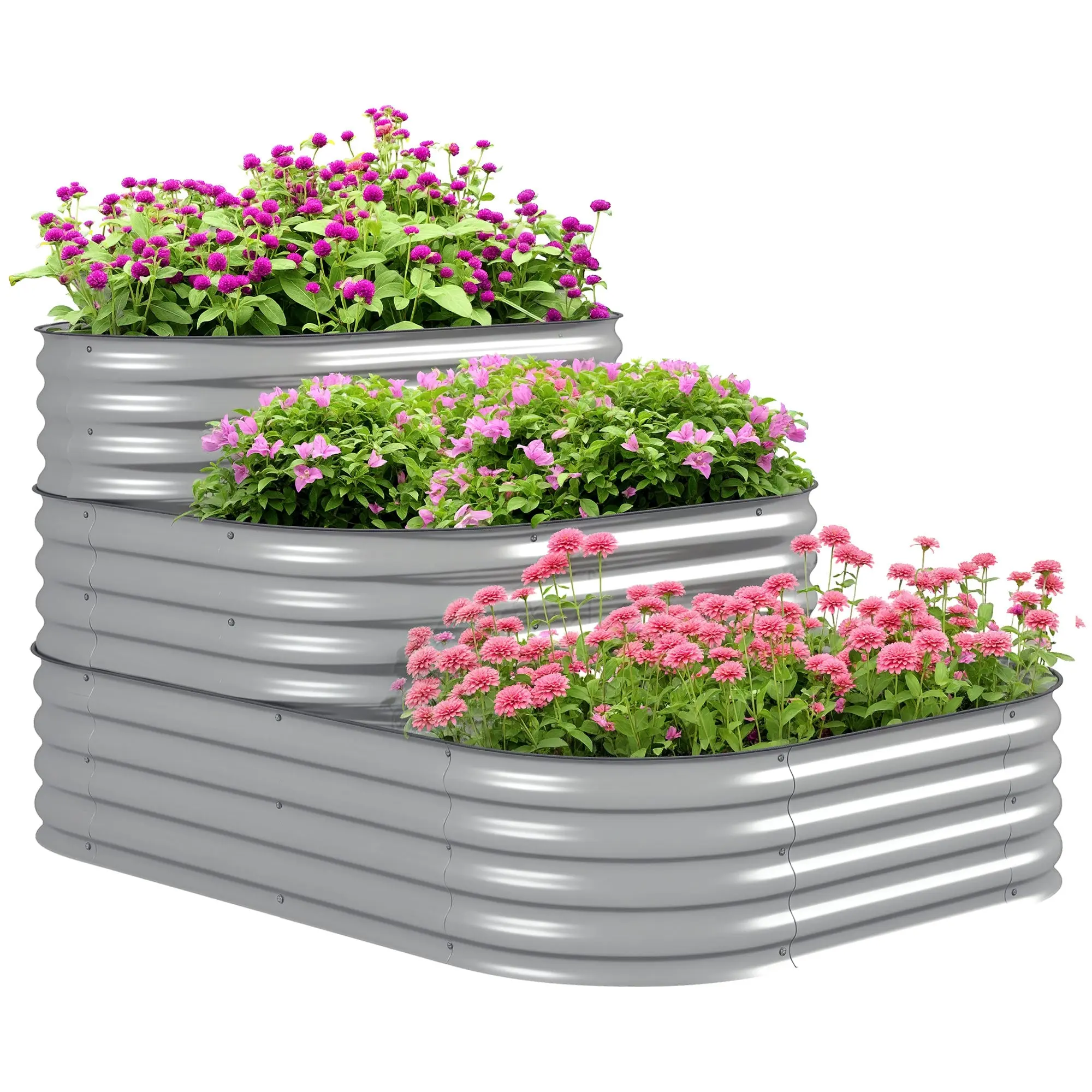 Metal Raised Bed, 3-Tier Planting Box, DIY Planter Box, Herb Bed with Safety Edges, Vegetable Bed for Garden, Balcony, Silver, 158 x 109 x 82 cm