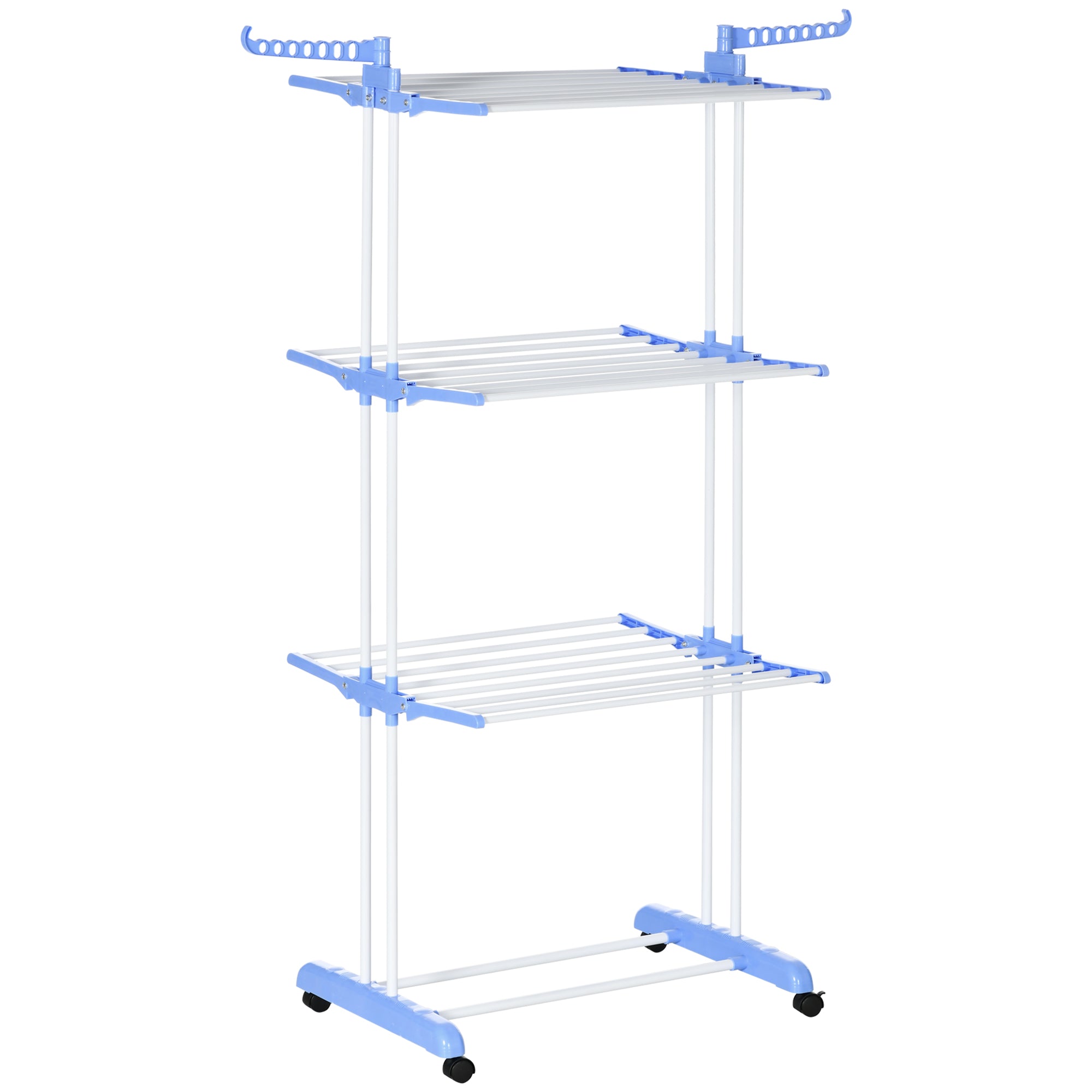 HOMCOM Kleiderständer Turm mit Rollen - 4 Ebenen, erweiterbarer Ständer für Trockenwäsche, geeignet für drinnen und draußen, Stahl Blau 73 x 45,5 x 177 cm