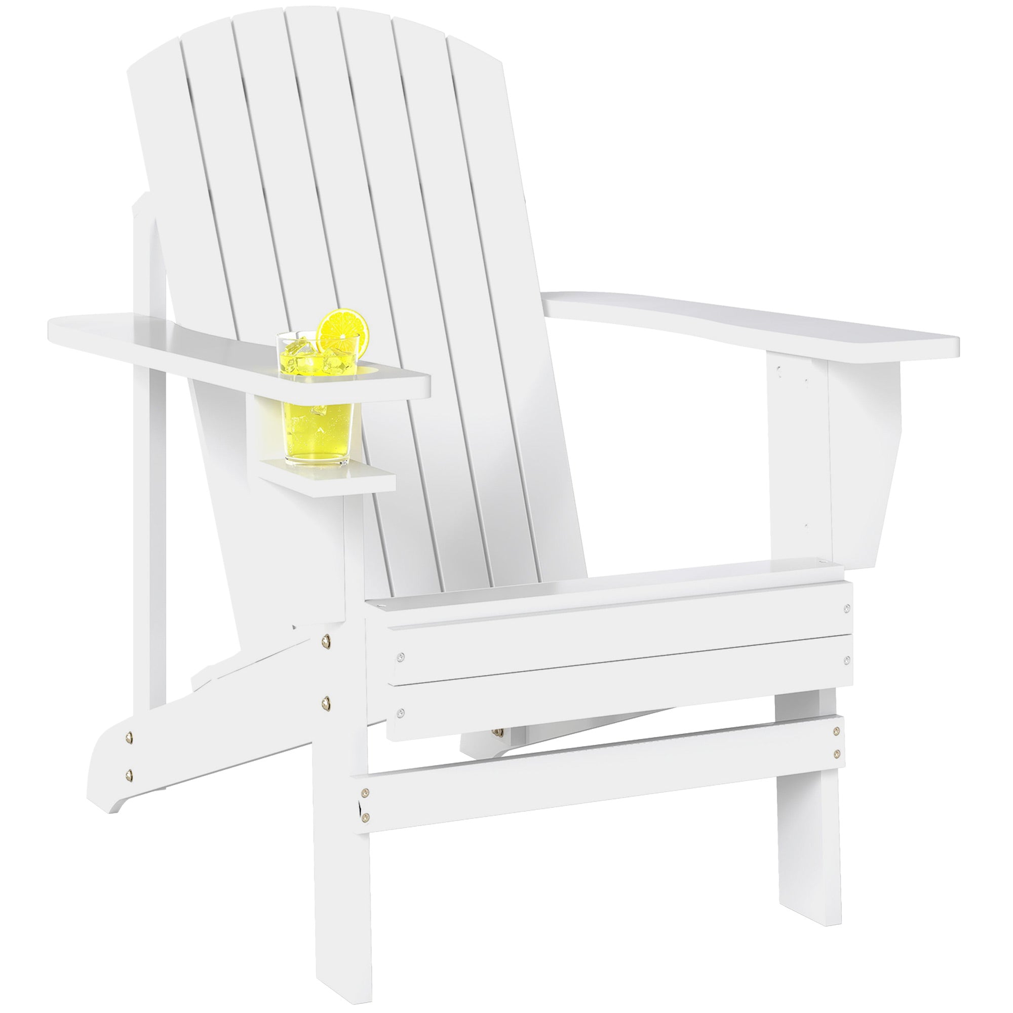 Outsunny Adirondack Gartenstuhl aus Weißem Holz mit Becherhalter, Wasserdicht und Schimmelresistent, 97x72,5x93cm
