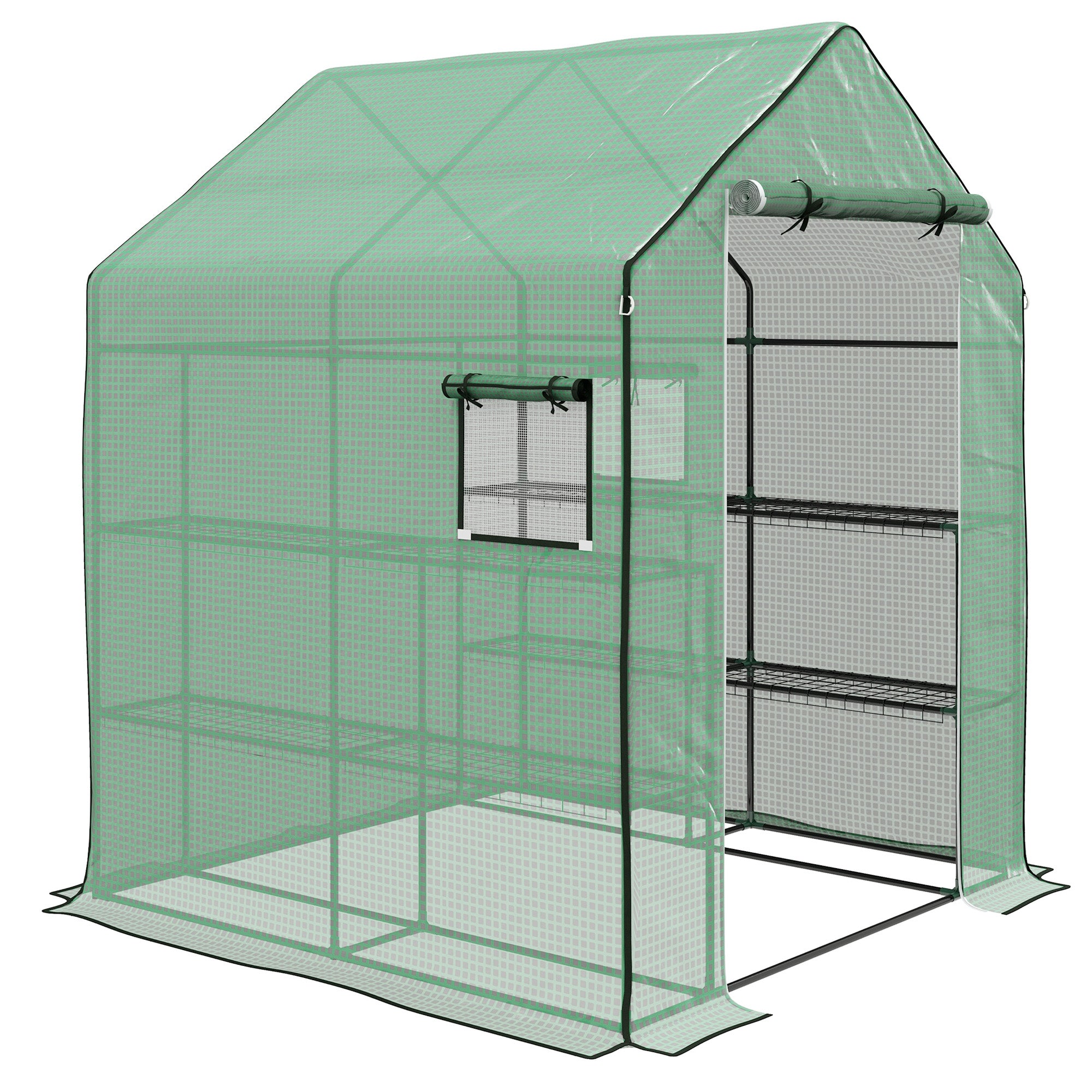 Garden Greenhouse with 3 Tiers Shelves, Balcony Greenhouse, Reinforced 135 g/m? tarpaulin, Steel Frame, Roll-up Zippered Door, for Vegetables Plants Flowers, 140x143x190cm, Green