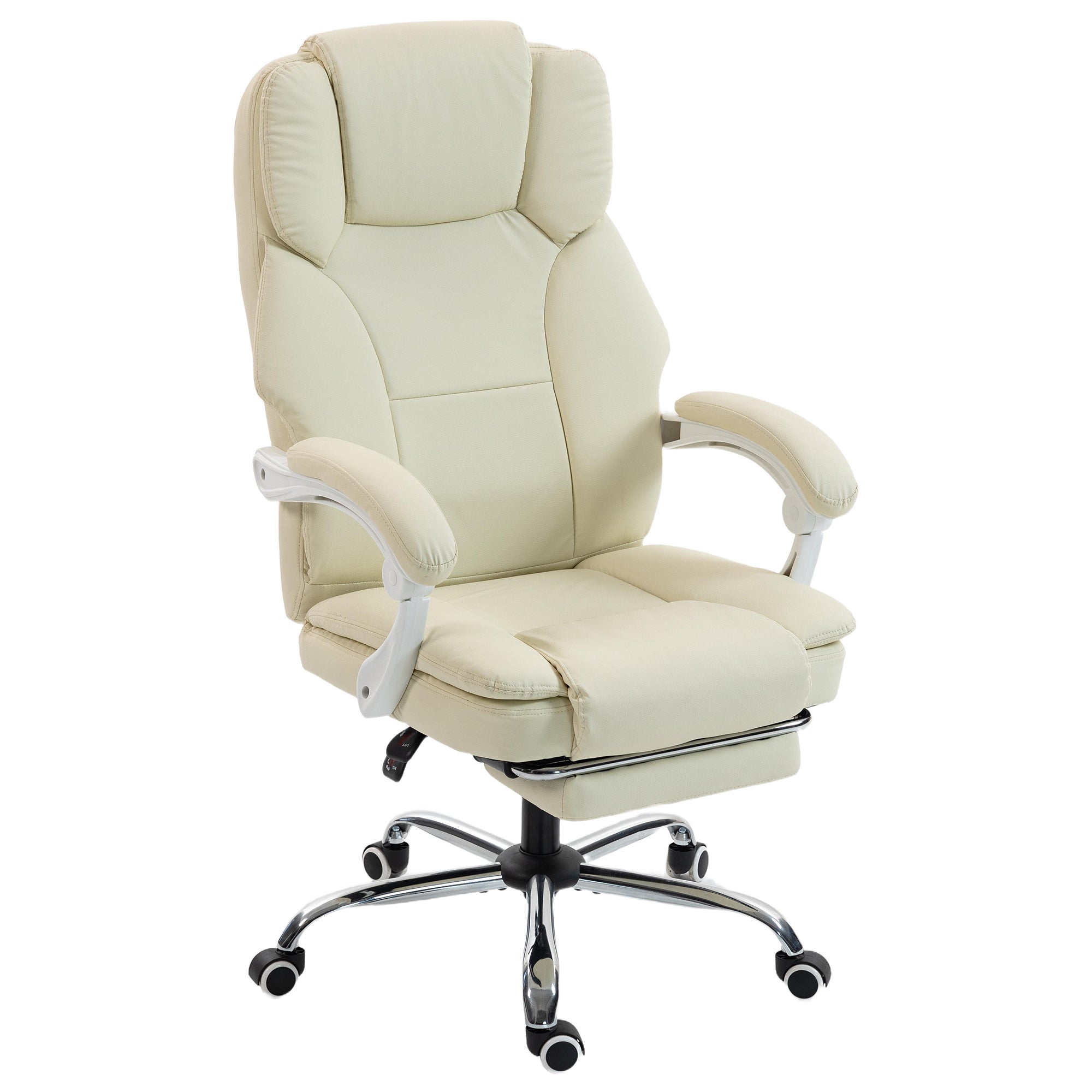 HOMCOM ergonomesche Bürostull — verstellbar Récklehne, Héichtverstellung, auszéibaren Fousstëll, 360° Dréiung, Täschfedern, déierefrëndlecht Kënschtläder, Beige