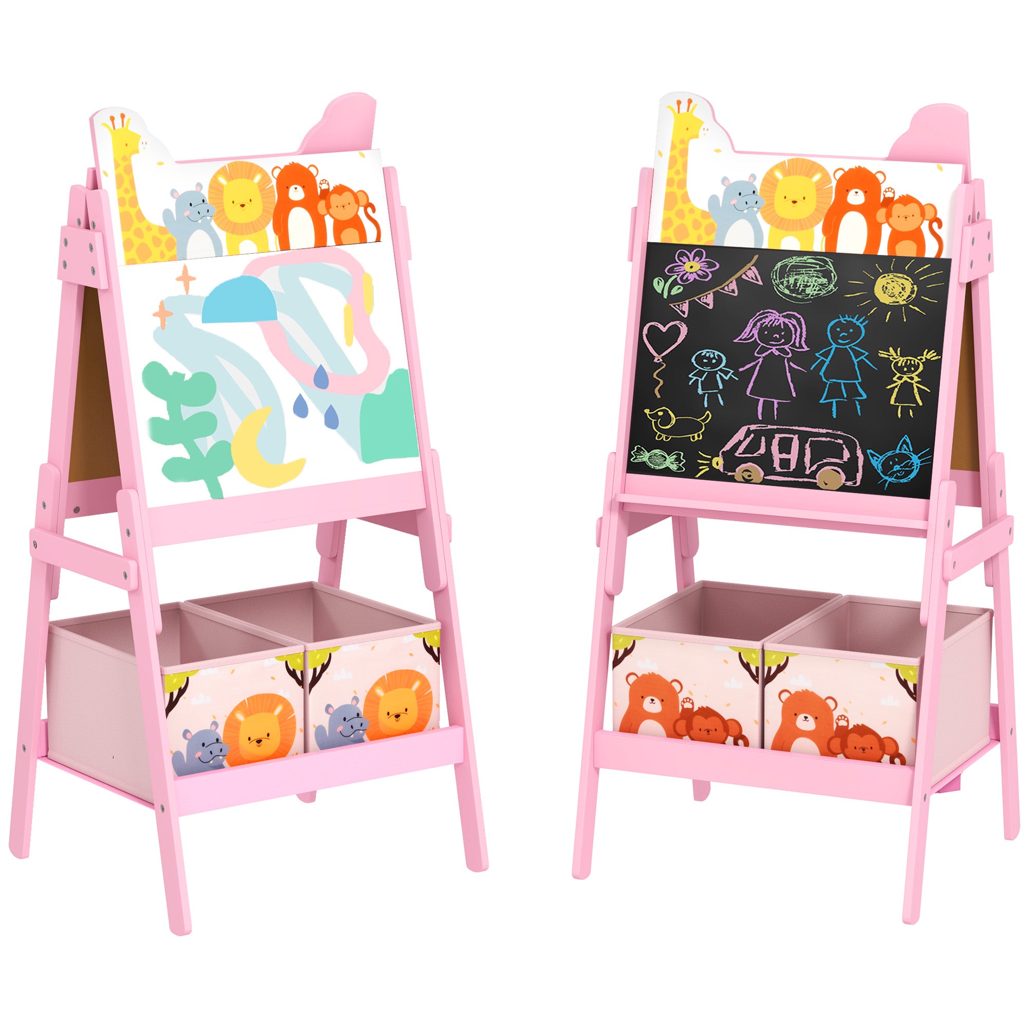 AIYAPLAY 2-in-1 Kanner-Easel, Zweet-Säit Kanner-Easel, Easel mat Krittbord, Whiteboard, Späicherboxen, fir Kanner 3-8 Joer, Rosa