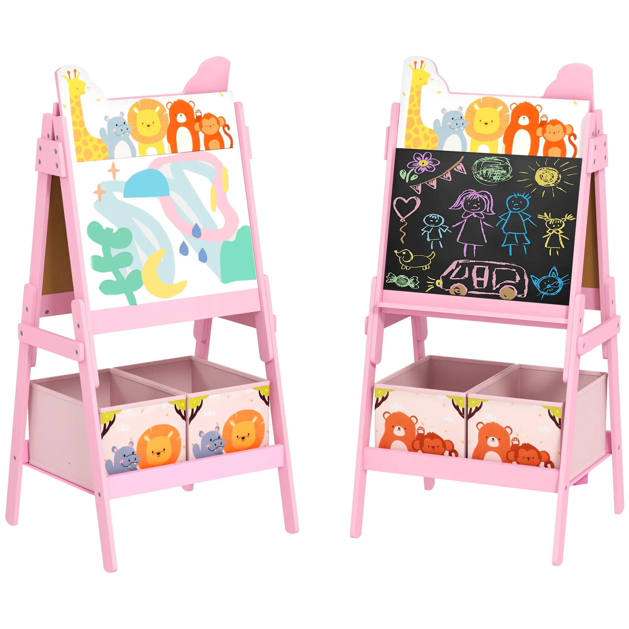 2-in-1 Children's Easel, Double-Sided Kids Easel, Easel with Chalkboard, Whiteboard, Storage Boxes, for Kids 3-8 Years, Pink