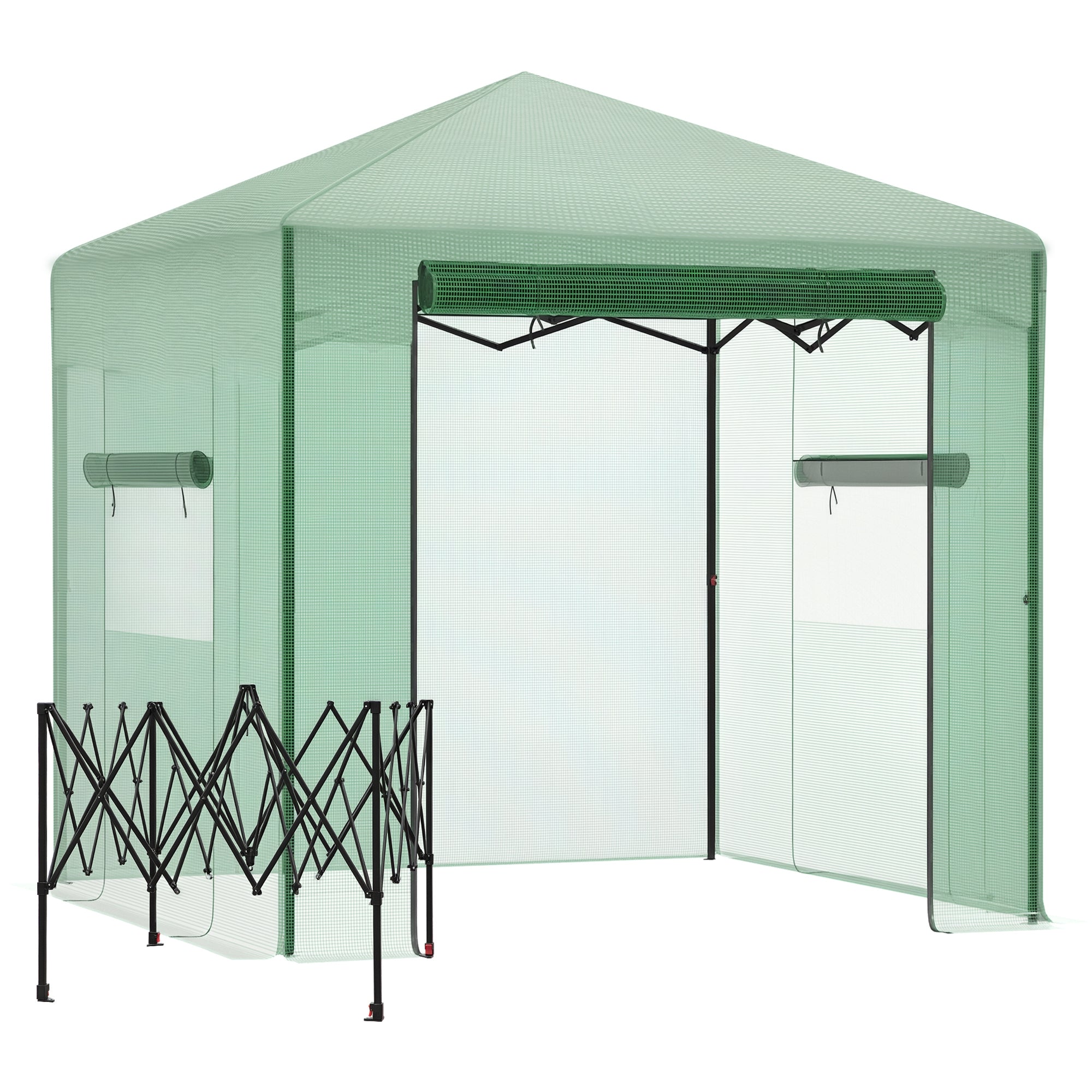 Greenhouse Greenhouse Tomato Greenhouse with Roll-Up Door and Window PE Steel Dark Green 238 x 178 x 240 cm