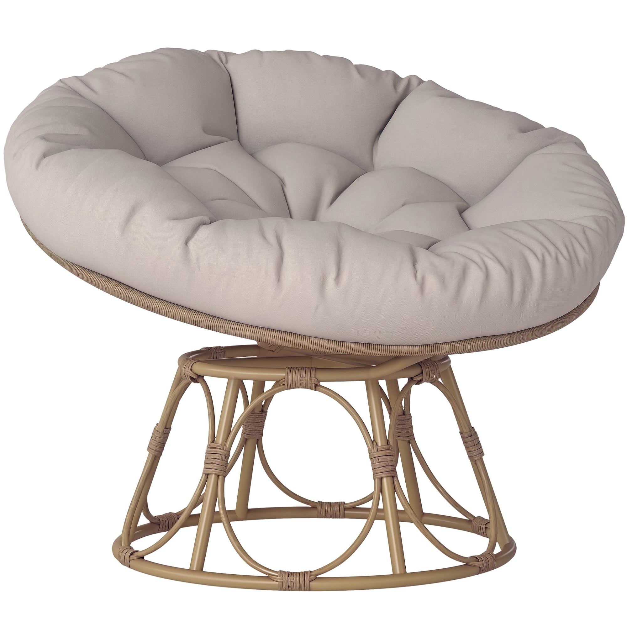 Papasan Chair Rattan 360° Swivel Basket Chair with Seat Cushion Diameter 100 cm Round Outdoor Rattan Swivel Lounge Recliner Chair for Living Room Garden Balcony Light Grey