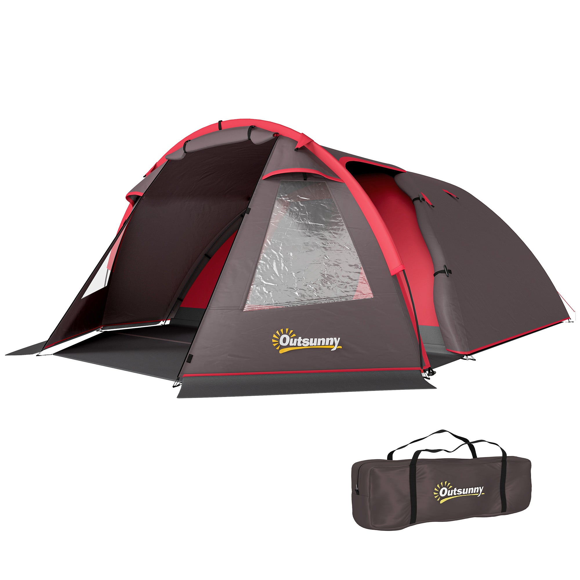 Tunnel Camping Tent for 2-4 People with 2 Rooms, Waterproof Family Trekking Fishing Tent 3000mm with Reinforced Floor, Double Doors, Carry Bag, 360x250x130 cm, Gray