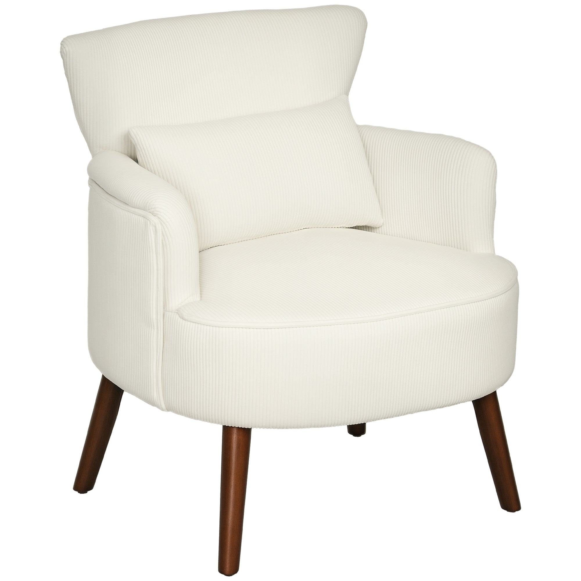 Armchair with Backrest, Rounded Armrests, Padded Lounge Chair with Corduroy Look, Wooden Legs, for Bedroom, Living Room, up to 120 kg, Cream White