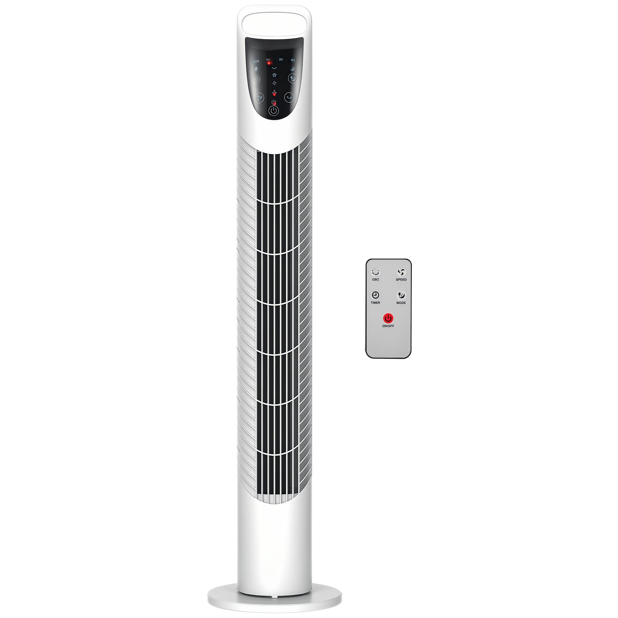 HOMCOM Turmventilator 40W mit Fernbedienung, 3 Geschwindigkeiten, 7,5h Timer, 70° Oszillation Ø18x78,5 cm Weiß