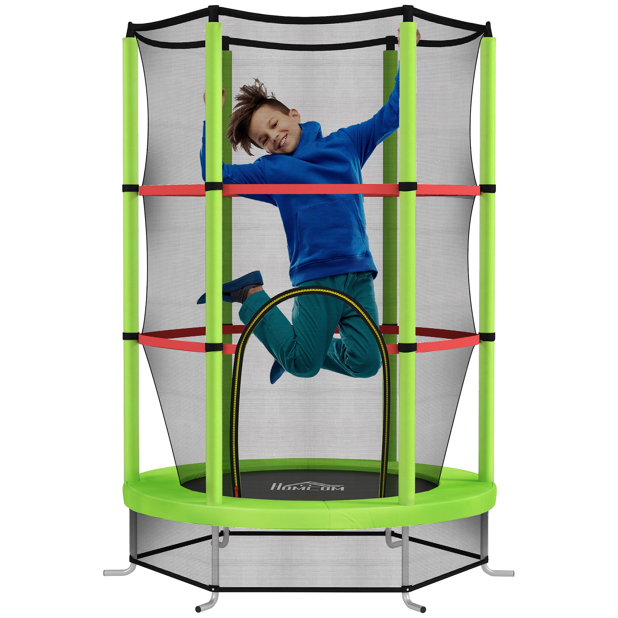 Trampoline HOMCOM pour Enfants Ø140x190 cm pour 3-6 ans avec Filet de Sécurité et Charge de 45 kg - Intérieur Vert