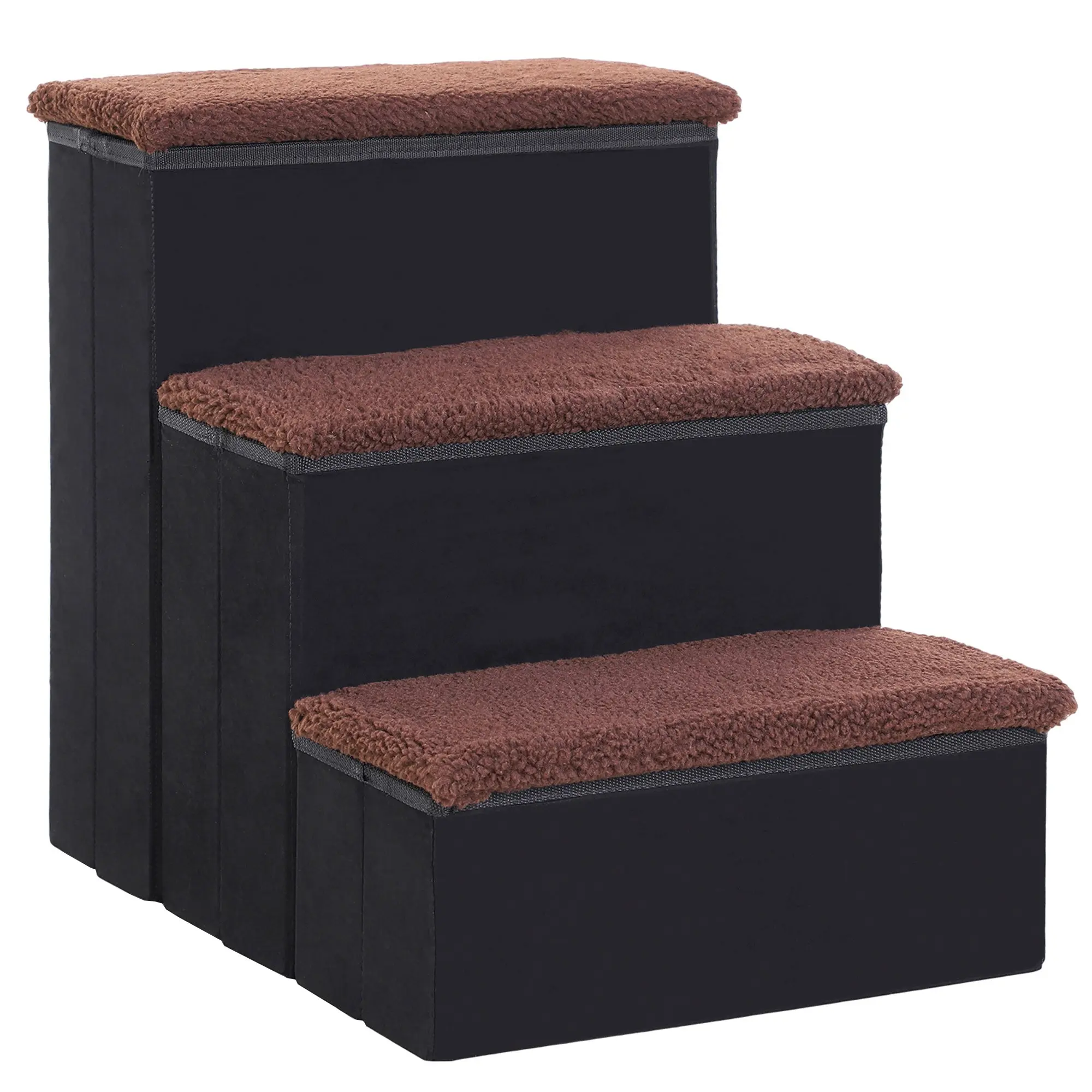 Pet Stairs Cat Stairs Dog Stairs Foldable 3 Steps Pet Stair with Storage Space for Cats and Dogs MDF Black 40 x 54 x 48 cm