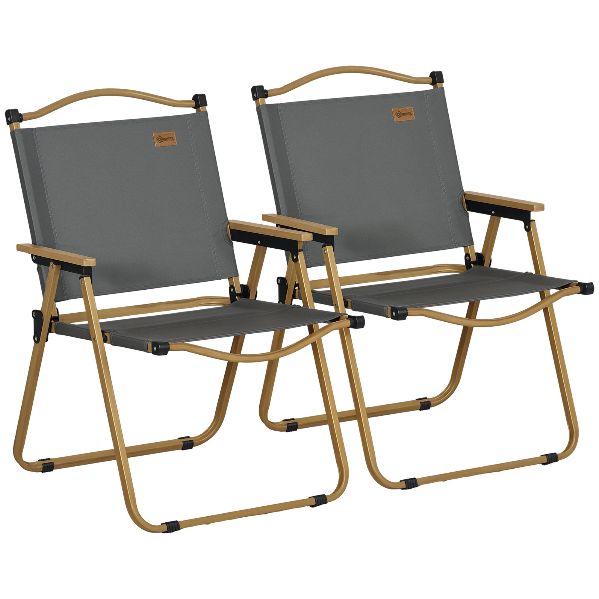 Outsunny Campingstuhl 2er Set Klappstuhl mit Stahlgestell, Holzoptik, Faltstuhl für Pool, Strand, Oxford, Dunkelgrau