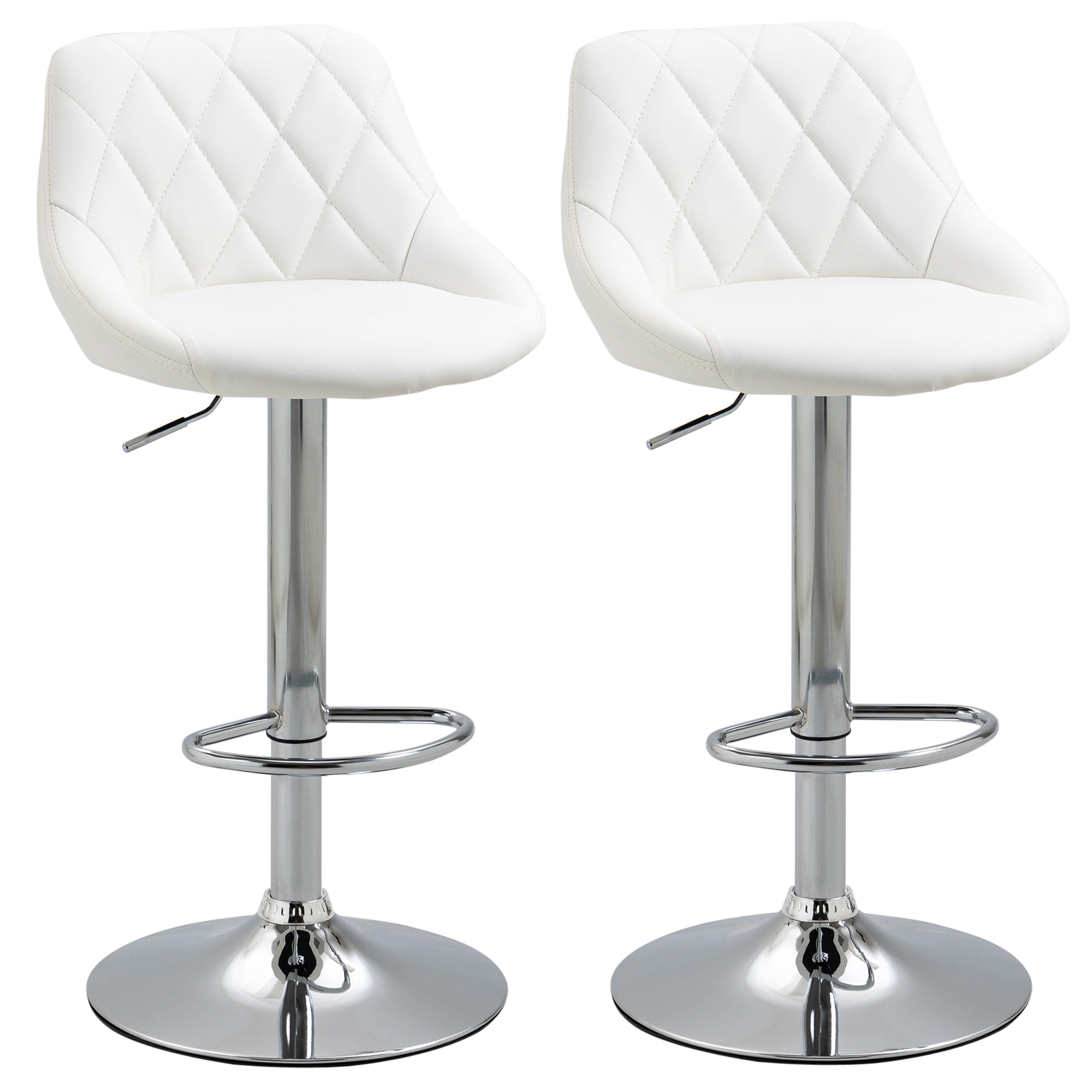 Set of 2 Swivel Bar Stools with Adjustable Height Modern High Dining Chairs with Round Base and Footrest 46x48x83-104 cm White