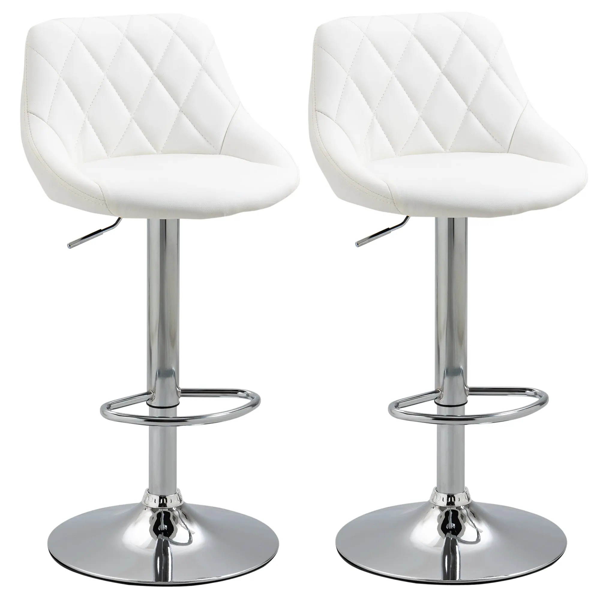 Set of 2 Swivel Bar Stools with Adjustable Height Modern High Dining Chairs with Round Base and Footrest 46x48x83-104 cm White