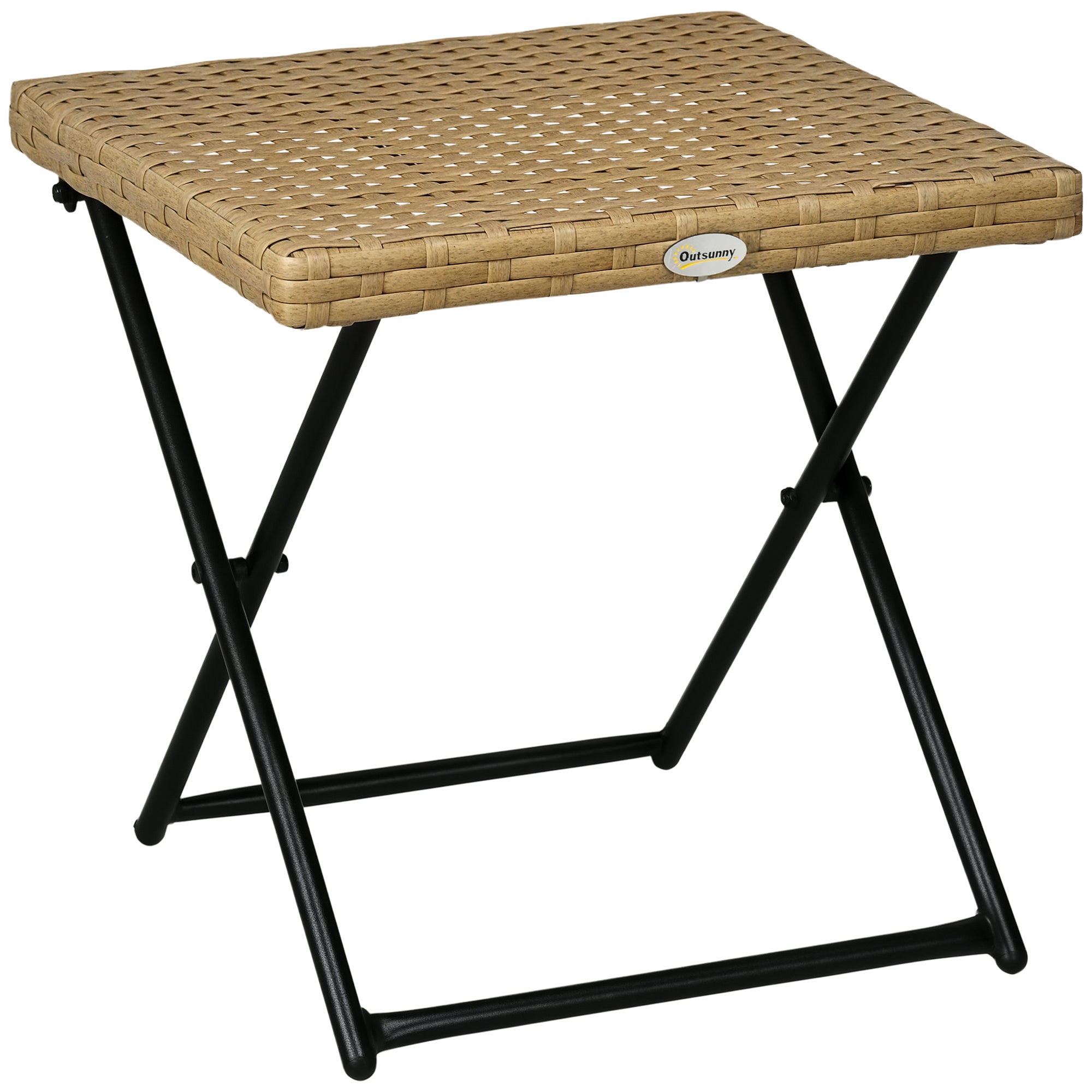 Outsunny Klapptisch aus Poly Rattan - Beistelltisch, Balkon- und Gartentisch, 40x40x40cm in Naturholz