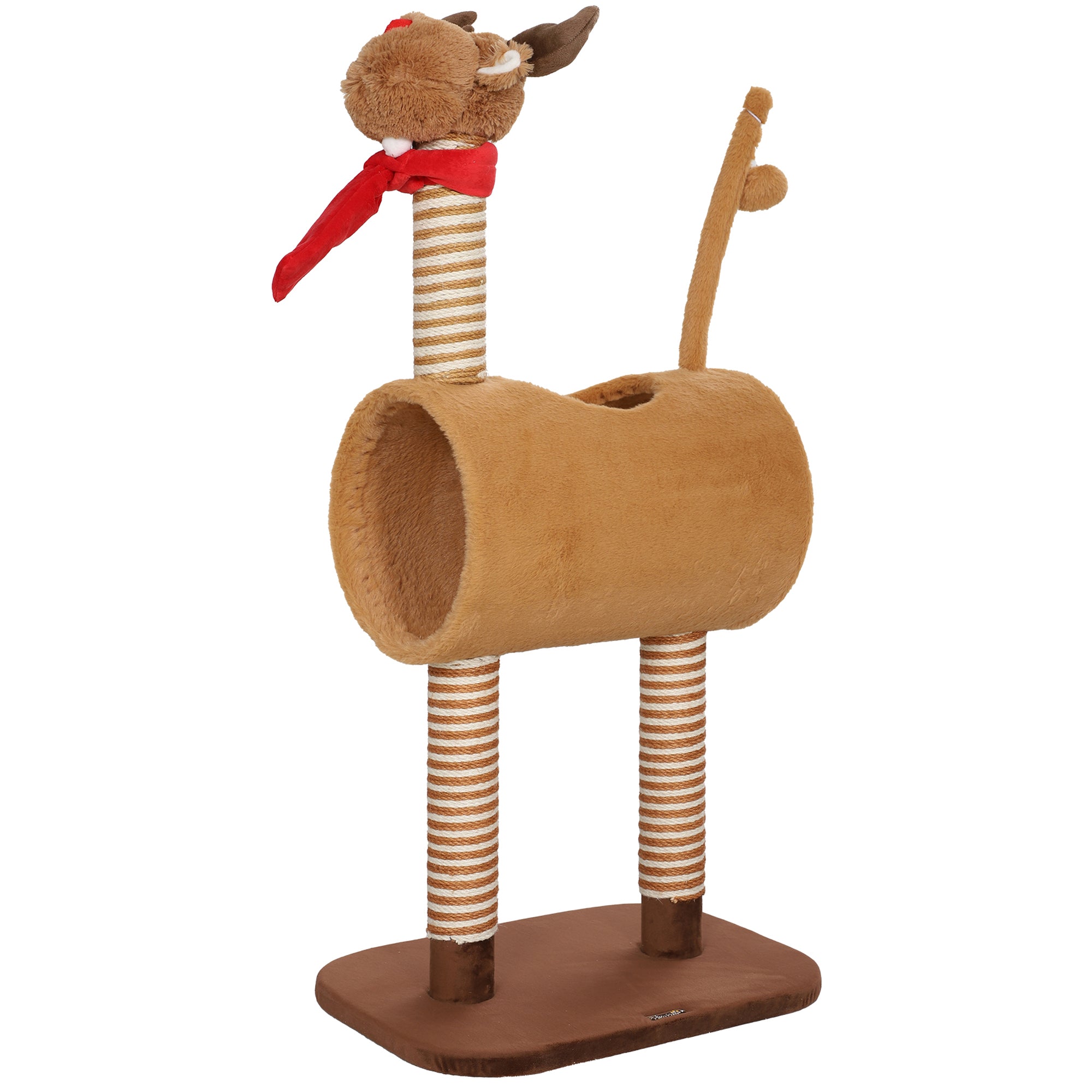 98cm Cat Tree Cat Tower in Deer Design, with Cave, Play Ball, Jute Stems, Cat Scratching Post, Climbing Tree, for Medium-sized Cats, Brown