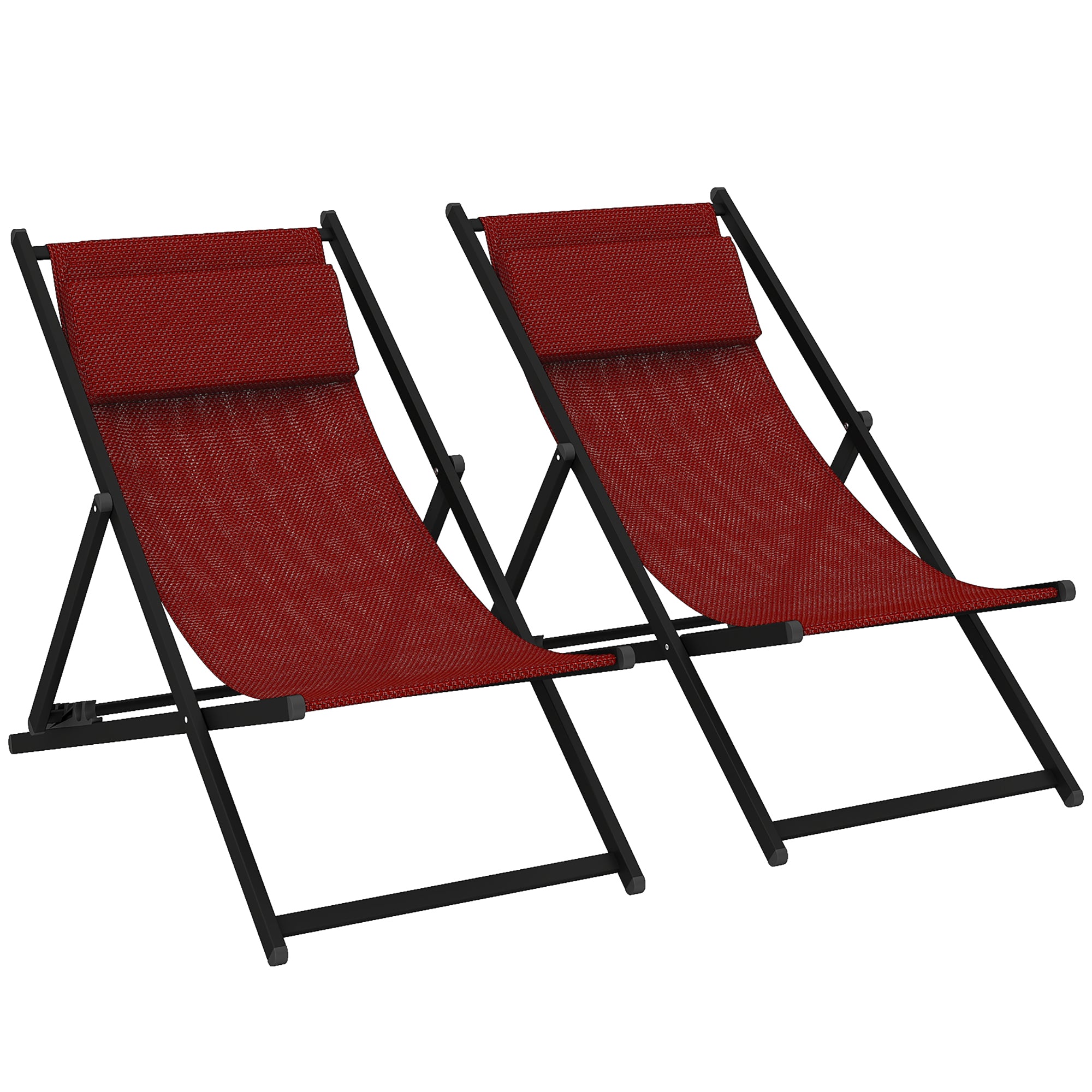 Outsunny 2 tk väljas lamamistooli komplekt, kokkuklapitav, alumiinium, 96,5x58x91,5 cm, punane