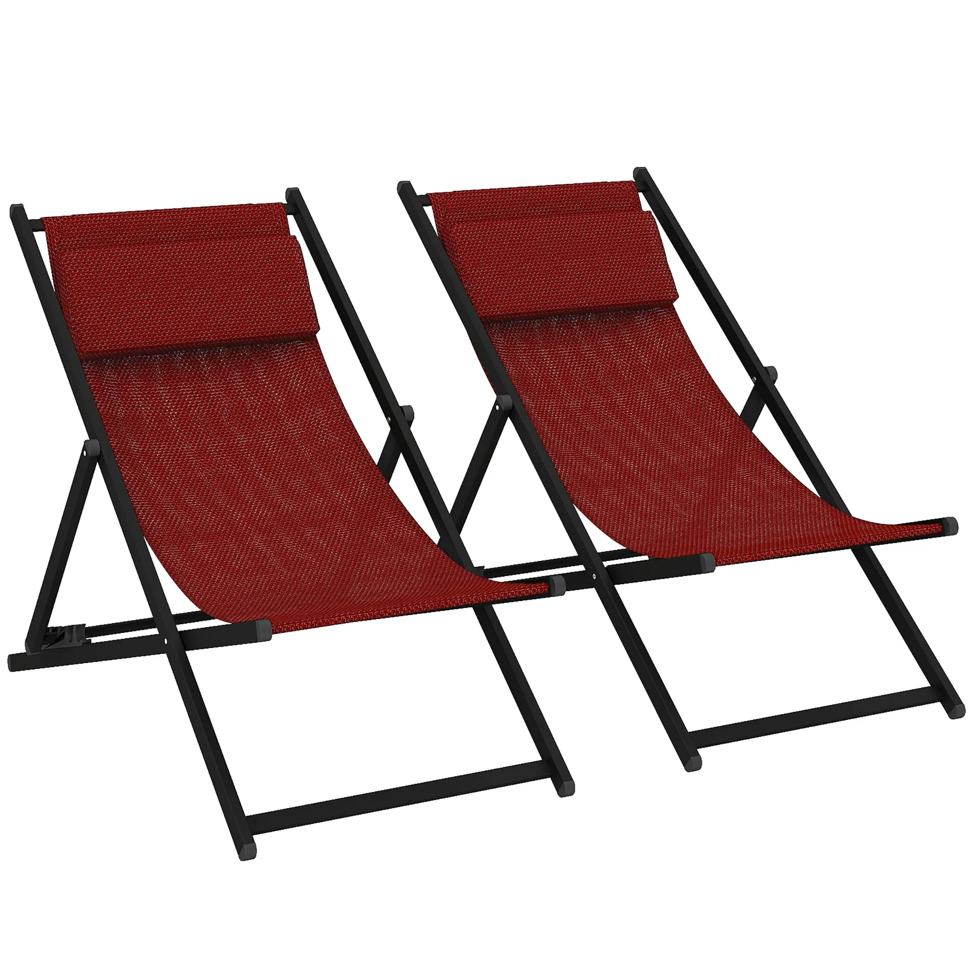 Set of 2 Outdoor Lounge Reclining Chairs, Foldable, Aluminum, 96.5x58x91.5 cm, Red
