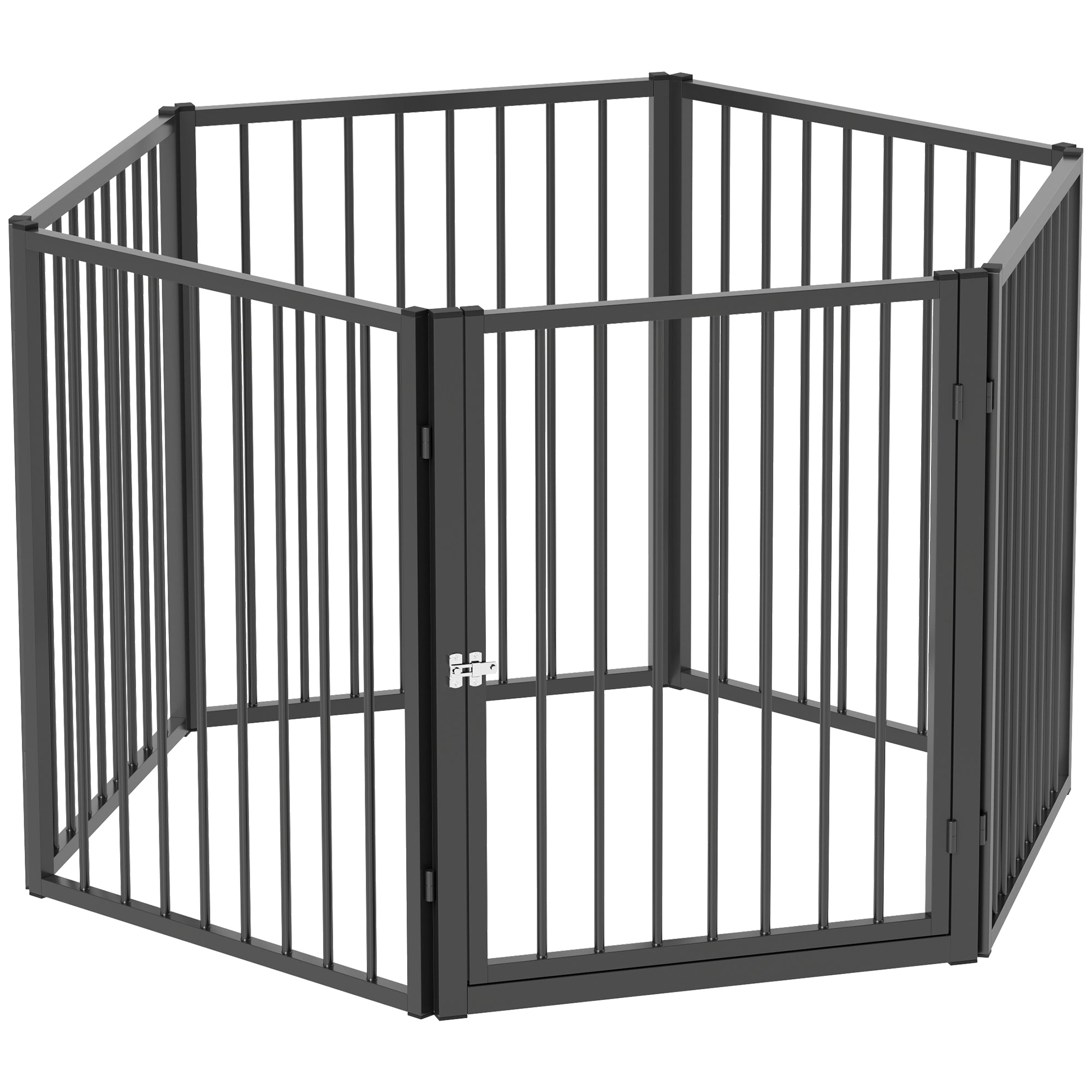 PawHut Welpen-Spielgehege 76 cm hoch, 6-teiliges Welpen-Spielgehege mit Tür, Tier-Spielgehege für kleine bis mittelgroße Hunde, Kaninchen, Meerschweinchen, Stahl, Schwarz