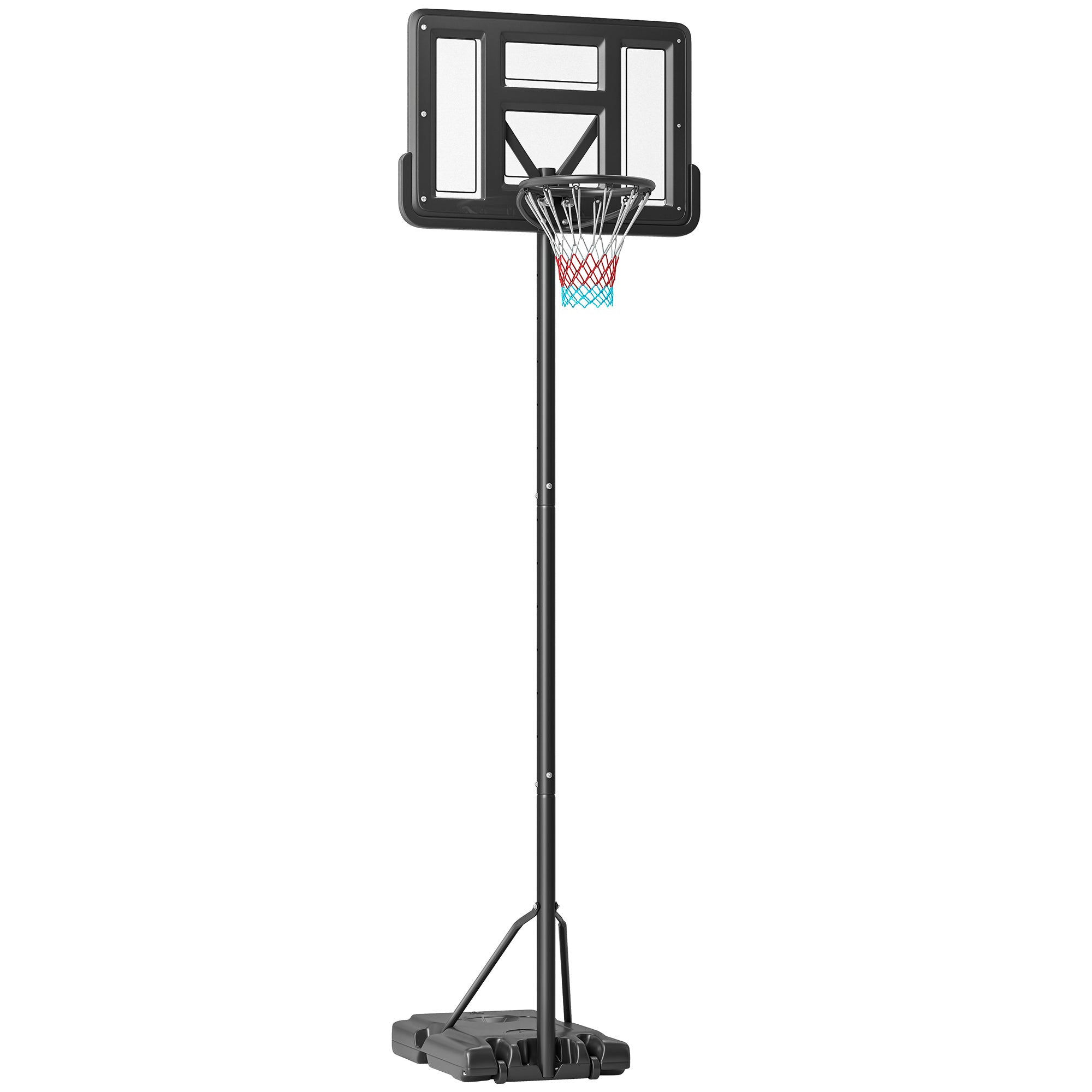 SPORTNOW Välibasketi Korv 2 in 1 Reguleeritava Kõrgusega 230-305 cm Ujula Basketi Korv Seisuga Rattad ja Täidetav Alus Must