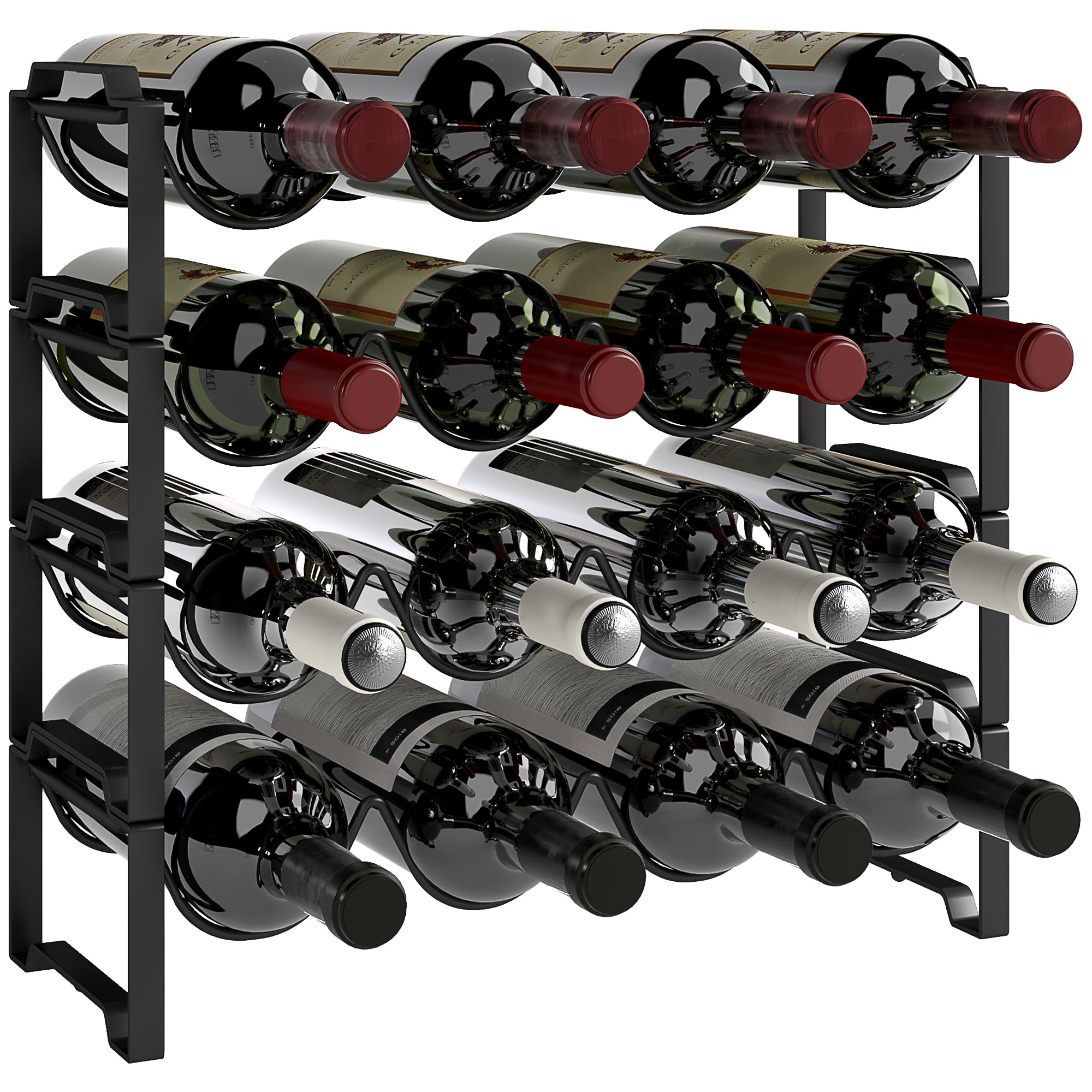 HOMCOM Weinregal für 16 Weinflaschen, Flaschenhalter aus Metall, Weinflaschenregal für Küche und Esszimmer in Schwarz