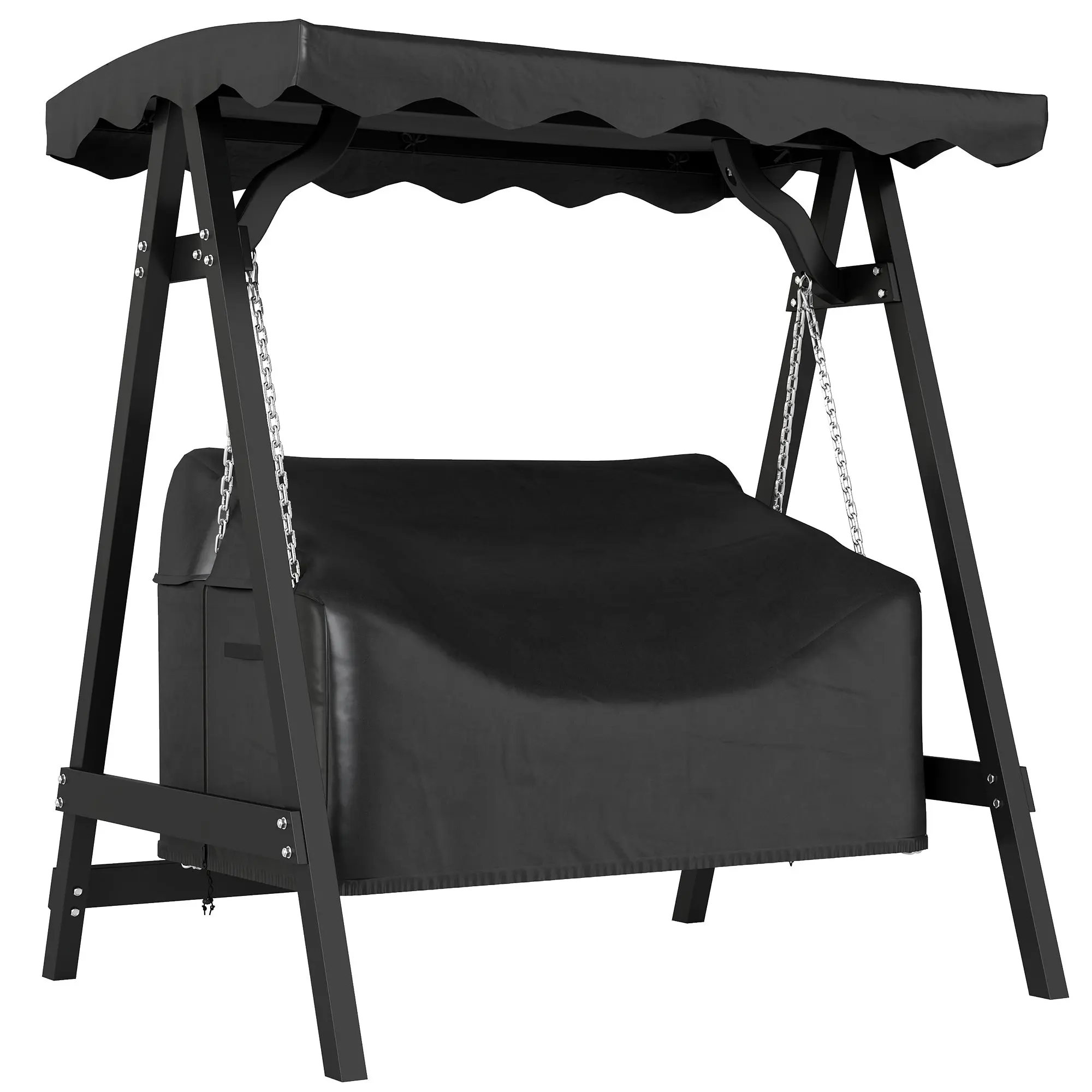 2-Seater Swing Cover, Waterproof & Windproof Protective Cover for Garden Swing, UV-Resistant, 142 x 76 x 81 cm (56 x 30 x 32 in) — Black