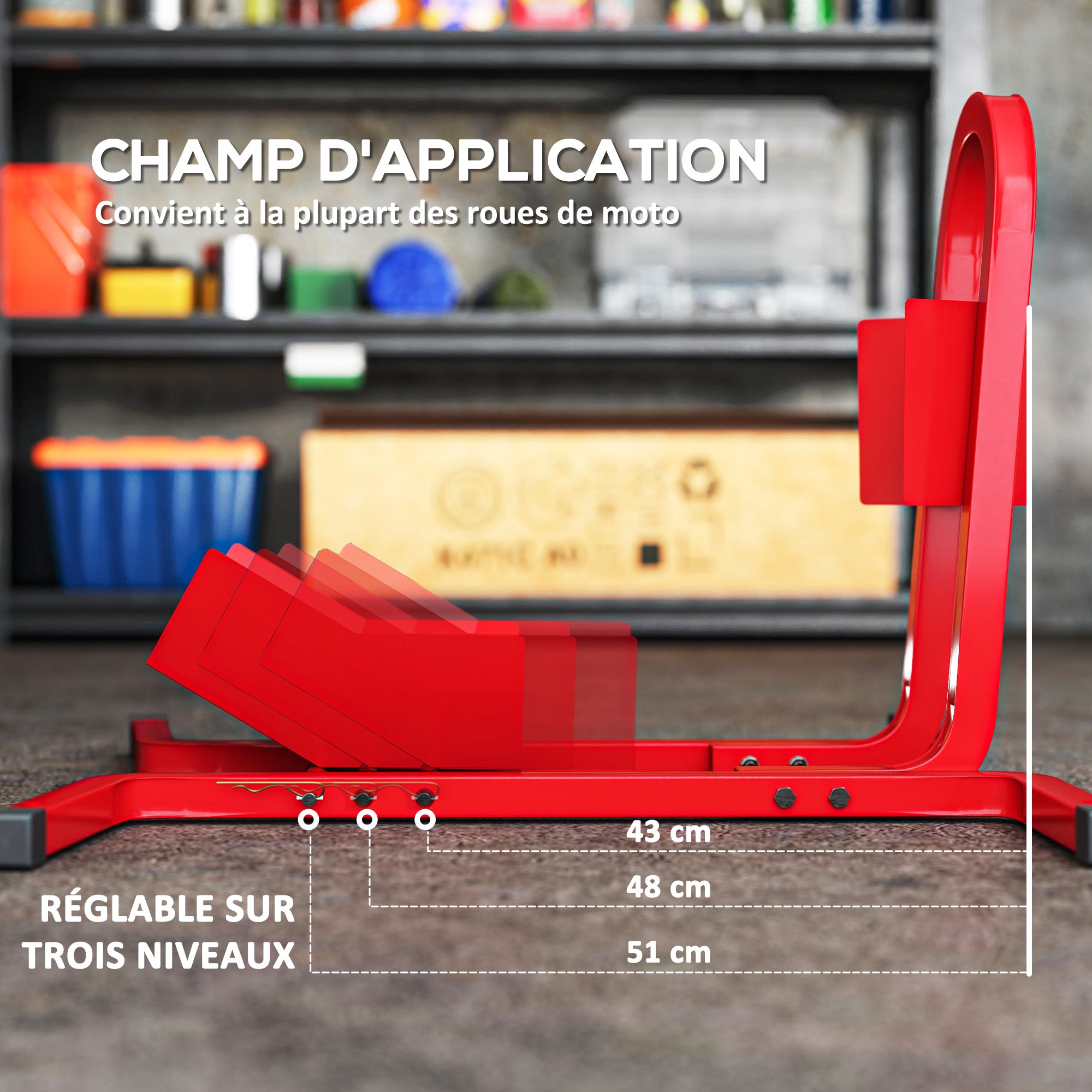 HOMCOM Motorradheber Werkstatt-Radstütze Motorradständer - Radblock 43 bis 53 cm rot Epoxidmetall