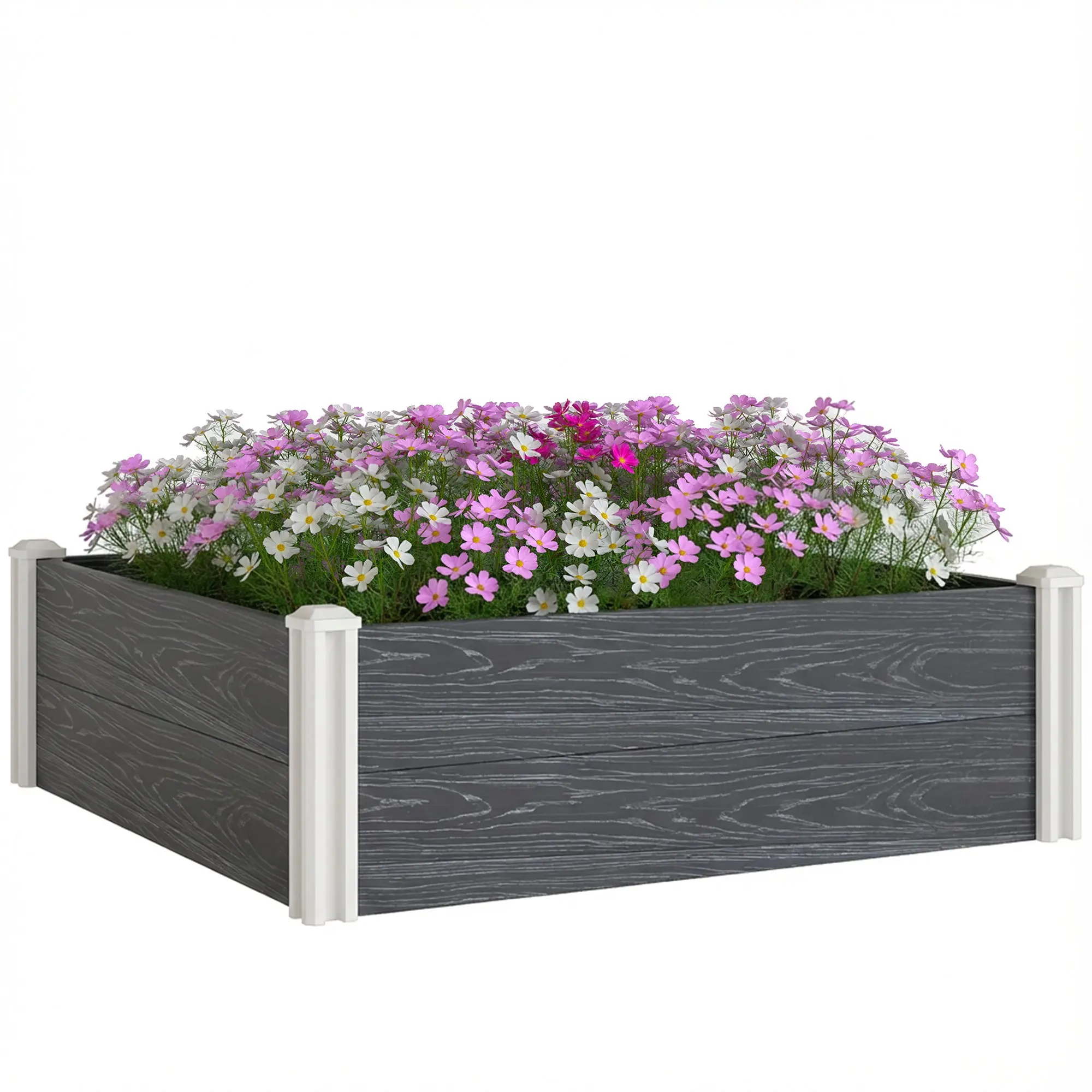 Vinyl Raised Garden Bed, 102 x 102 x 33 cm (40.2 x 40.2 x 13 in) - Modular Kit with Snap-In Legs & Open Bottom for Flowers, Herbs & Vegetables, Dark Gray