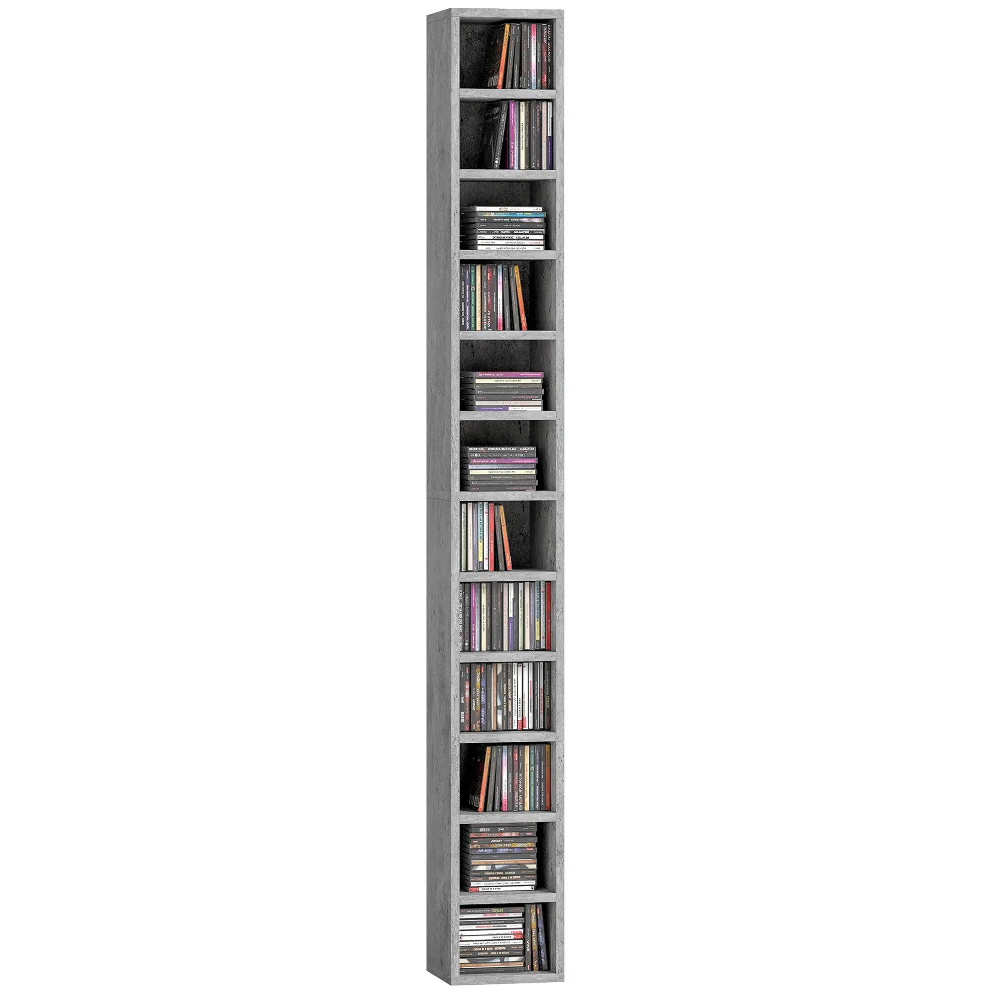 12-Tier CD Storage Tower — Holds 204 CDs, Space-Saving Column Cabinet, Cement Gray (8.3 x 7.9 x 68.9 in)