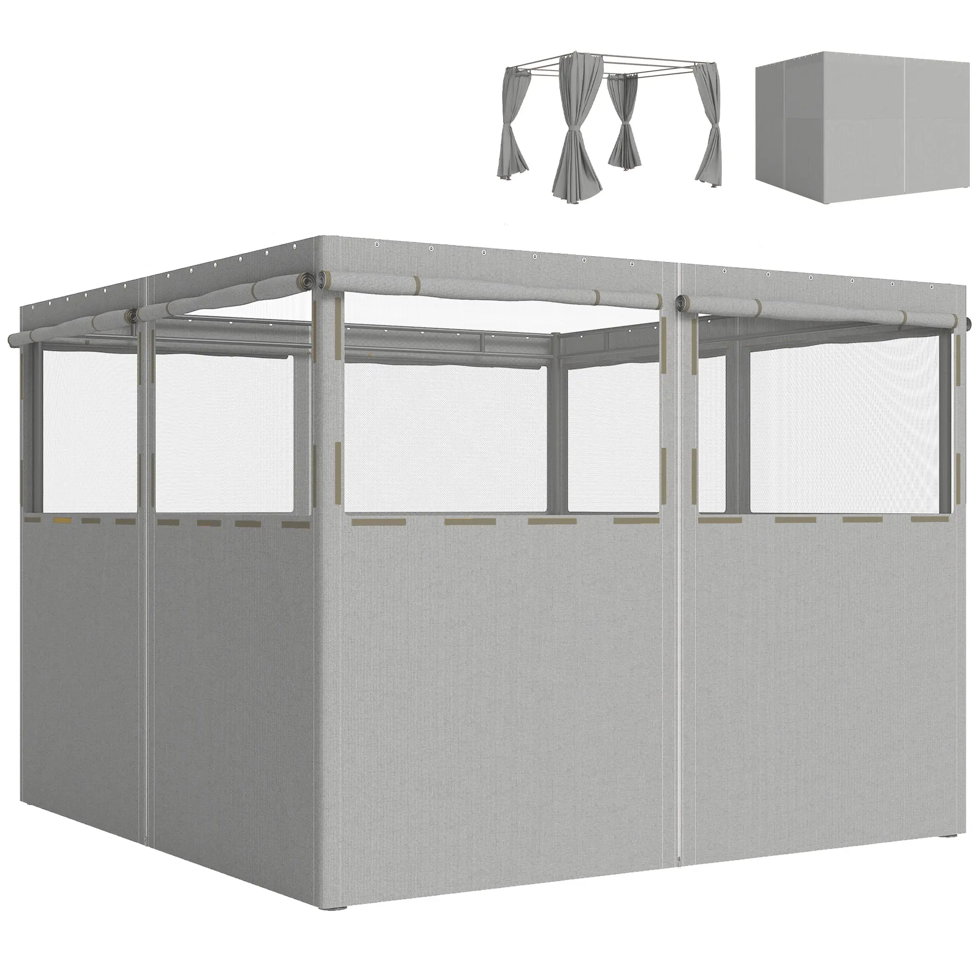 4 Gazebo Sidewalls for 10 x 10 ft Canopy, 8 Roll-Up Mesh Windows, UPF30+, Waterproof — Light Gray