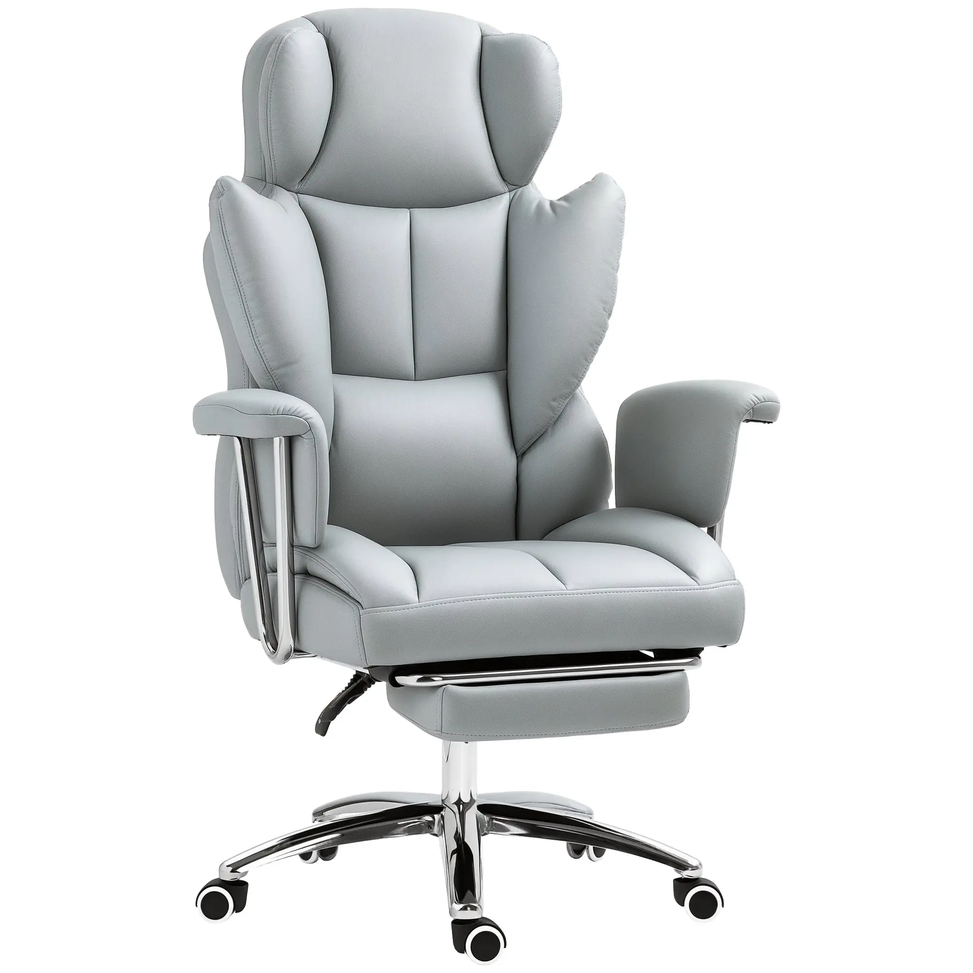 Office Chair with Reclining Function, Ergonomic Desk Chair, Height Adjustable Swivel Chair with Footrest, Padded, Holds Up to 120 kg, for Office, Study Room, Light Gray