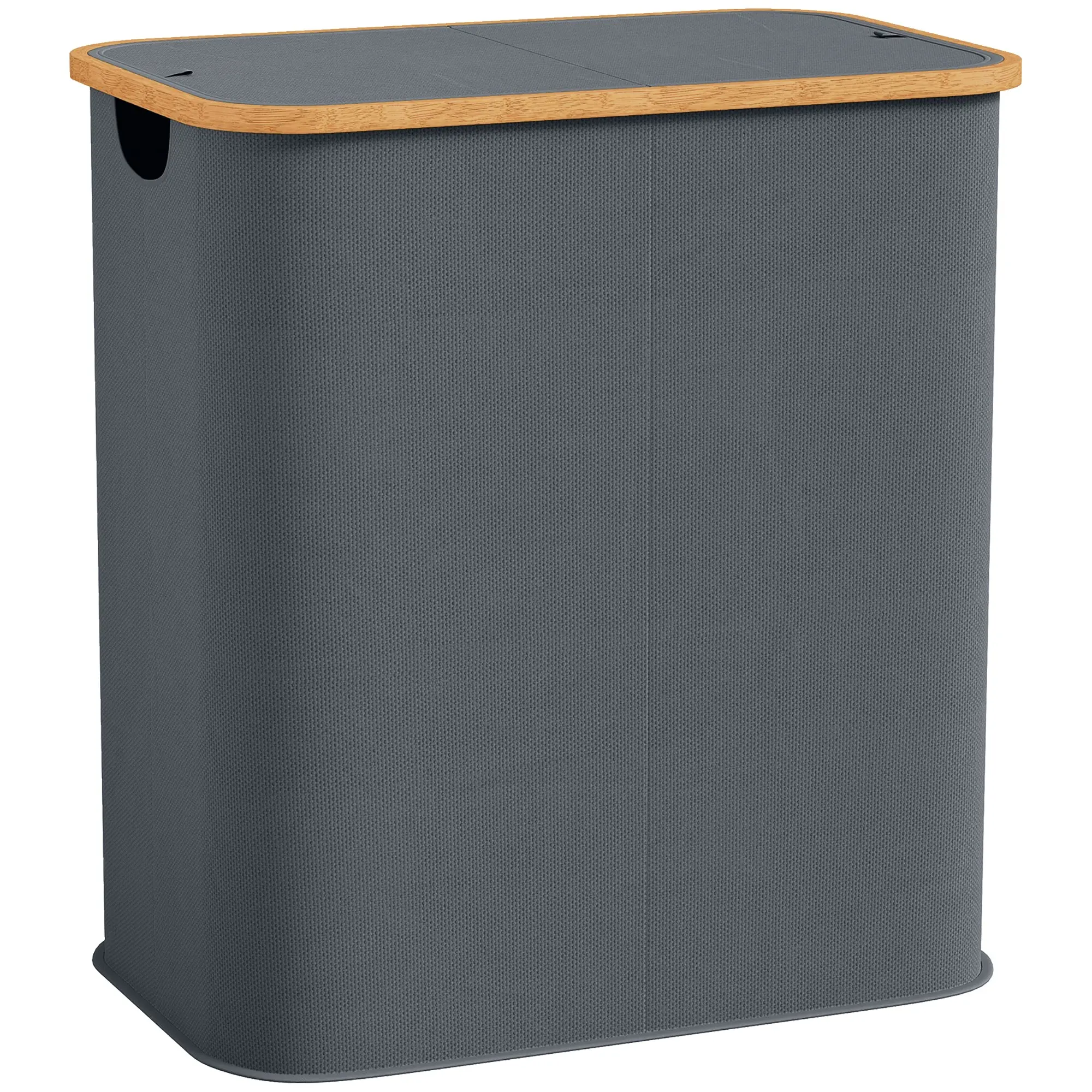 80 L Double Foldable Laundry Hamper with Lid, Recessed Grooved Handles – Gray
