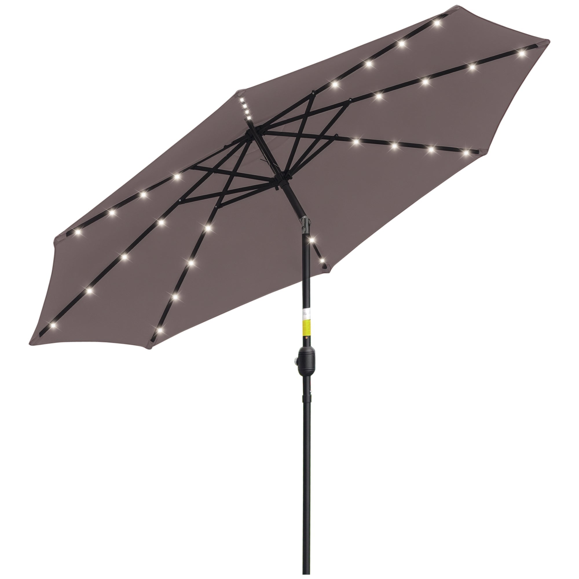 Terrace Exterior Umbrella ?265 cm Garden Umbrella with 32 Solar LED Lights Steel Post and Crank Tilt Parasol for Gray Patio Terrace