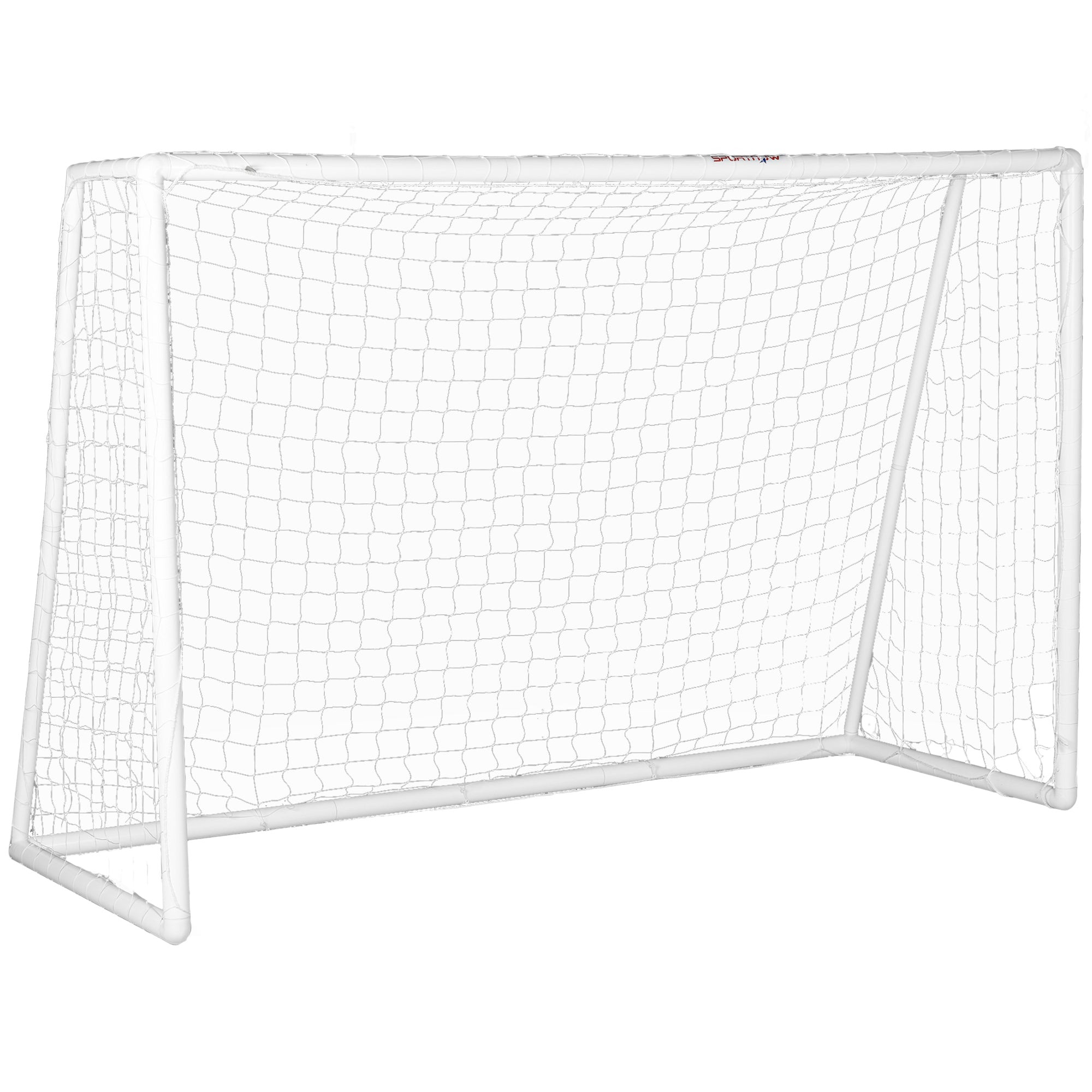 SPORTNOW Football Goal 2.4 x 1.8 m with Net, Portable Soccer Cage for Garden or Park, Training Goal, PVC Poles and Ground Stakes, Quick Setup, White