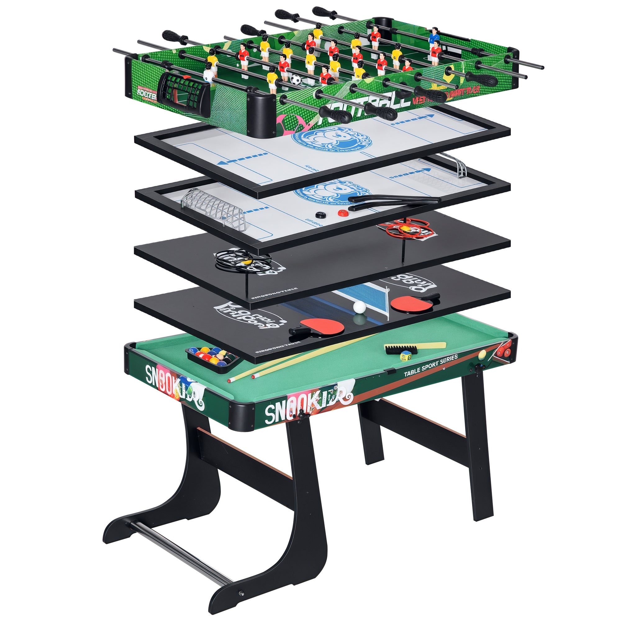 HOMCOM 6-ühes kokkupandav mitmängulaud lastele alates 7. eluaastast - Biljard, foosball, ping-pong, rõngaviske, õhu hokki ja jäähokki 118x104x71 cm Mitmevärviline