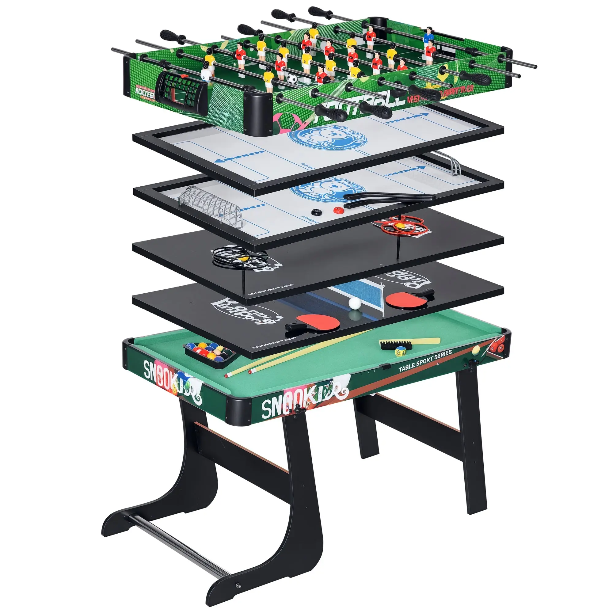 6 in 1 Foldable Multigame Table for Kids 7+ Years Game Table Billiards Foosball Ping Pong Ring Toss Air Hockey Ice Hockey 118x104x71 cm Multicolor