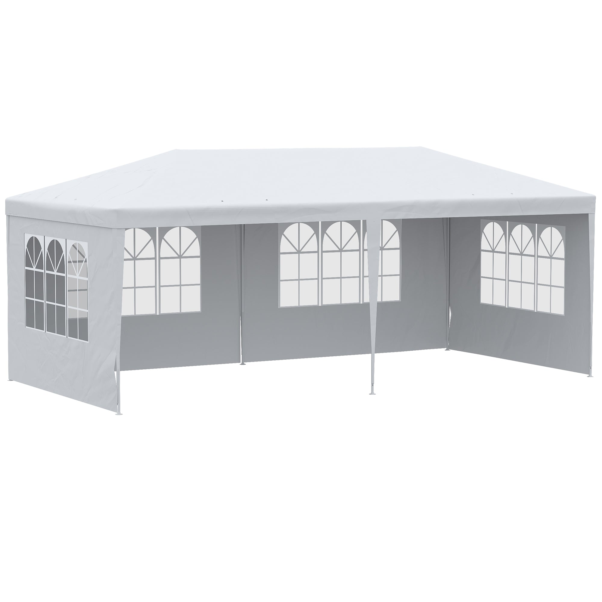 Outsunny Garten Pavillon mit abnehmbaren Seitenwänden 6x3 m Dachpavillon mit 4 Transparentfenstern, 12 Entwässerungslöchern und UV-beständigem Stahlrahmen wasserdicht für die Terrasse im Freien Weiß