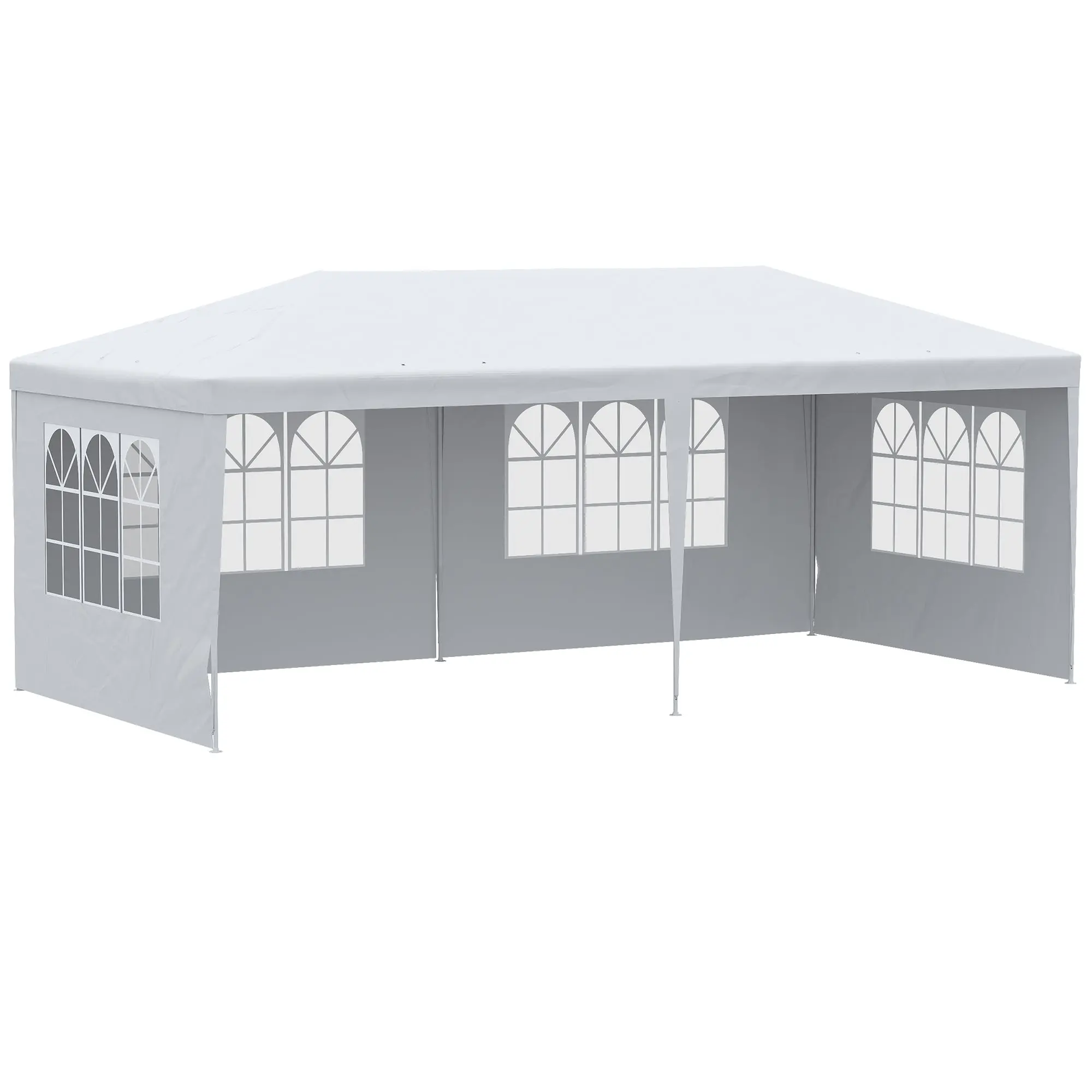 Garden Gazebo with Detachable Sides 6x3 m Canopy Pavilion with 4 Transparent Windows 12 Drainage Holes and Anti-UV Steel Frame Waterproof Outdoor Terrace Canopy White