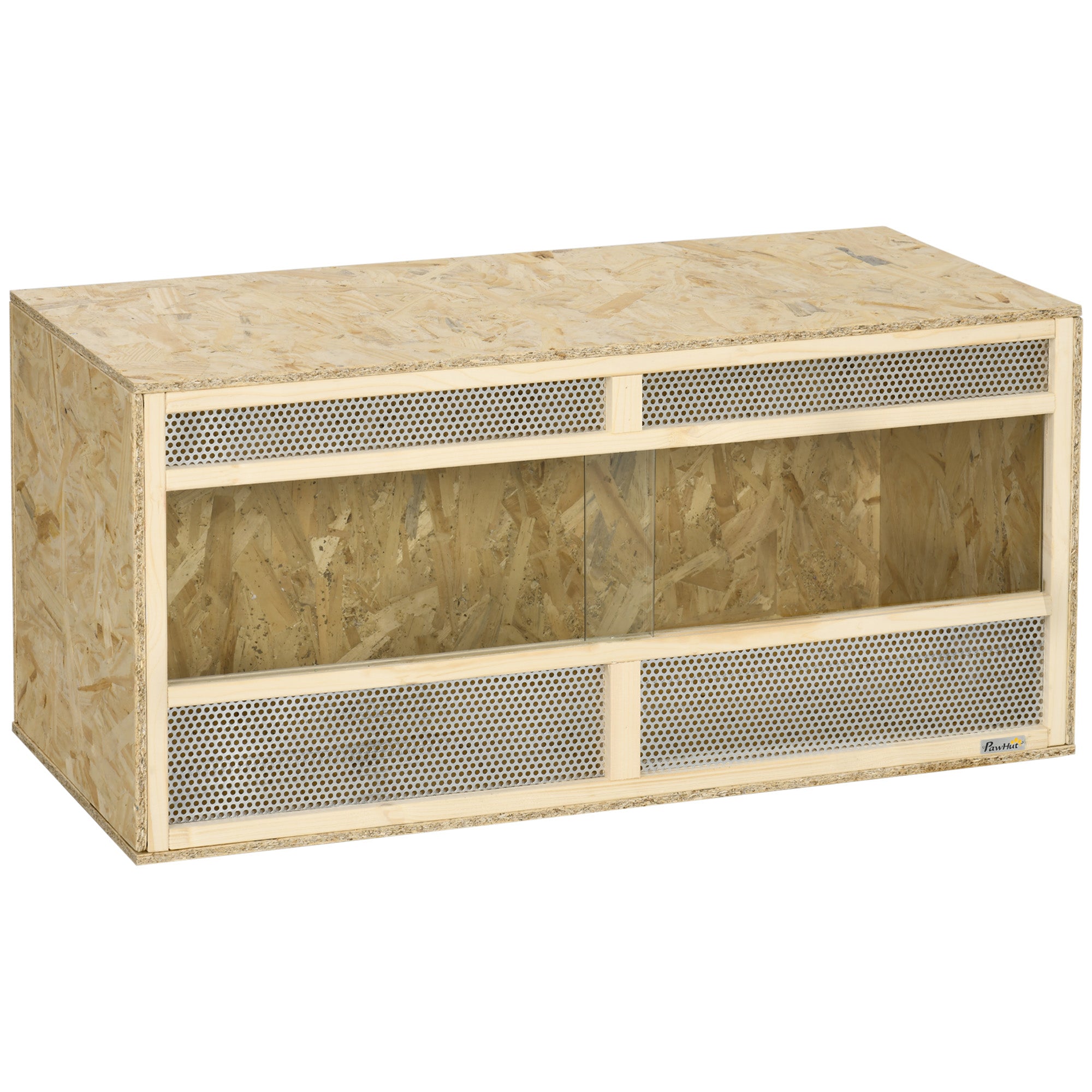 PawHut OSB Holz Terrarium fir Reptilien mat rutschte Glasdier - 100 x 47 x 47 cm
