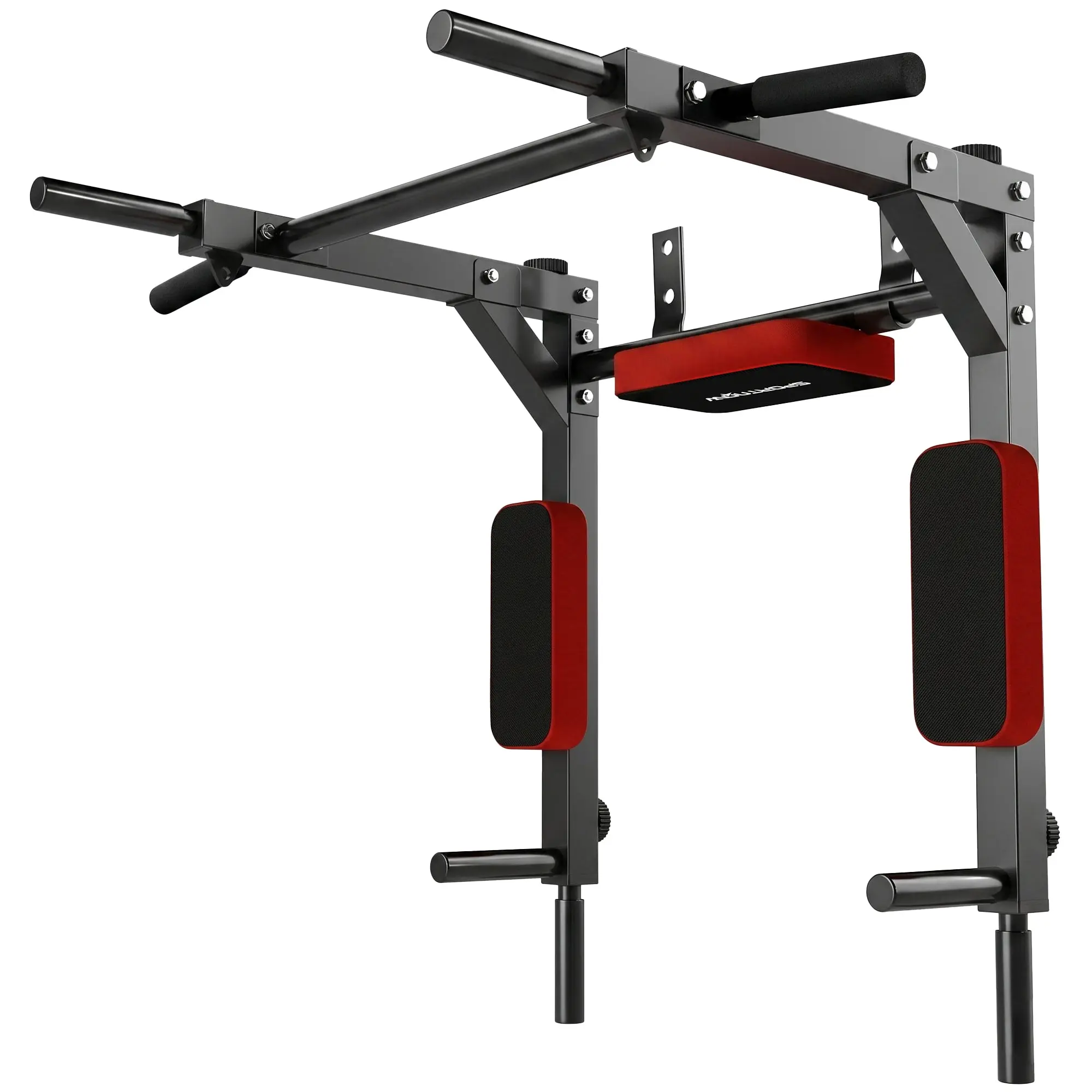 SPORTNOW 2-in-1 Wall-Mounted Pull-Up & Dip Station, Steel Strength, Non-Slip Handles, Back & Elbow Pads, 200 kg (440 lb) Capacity, Red