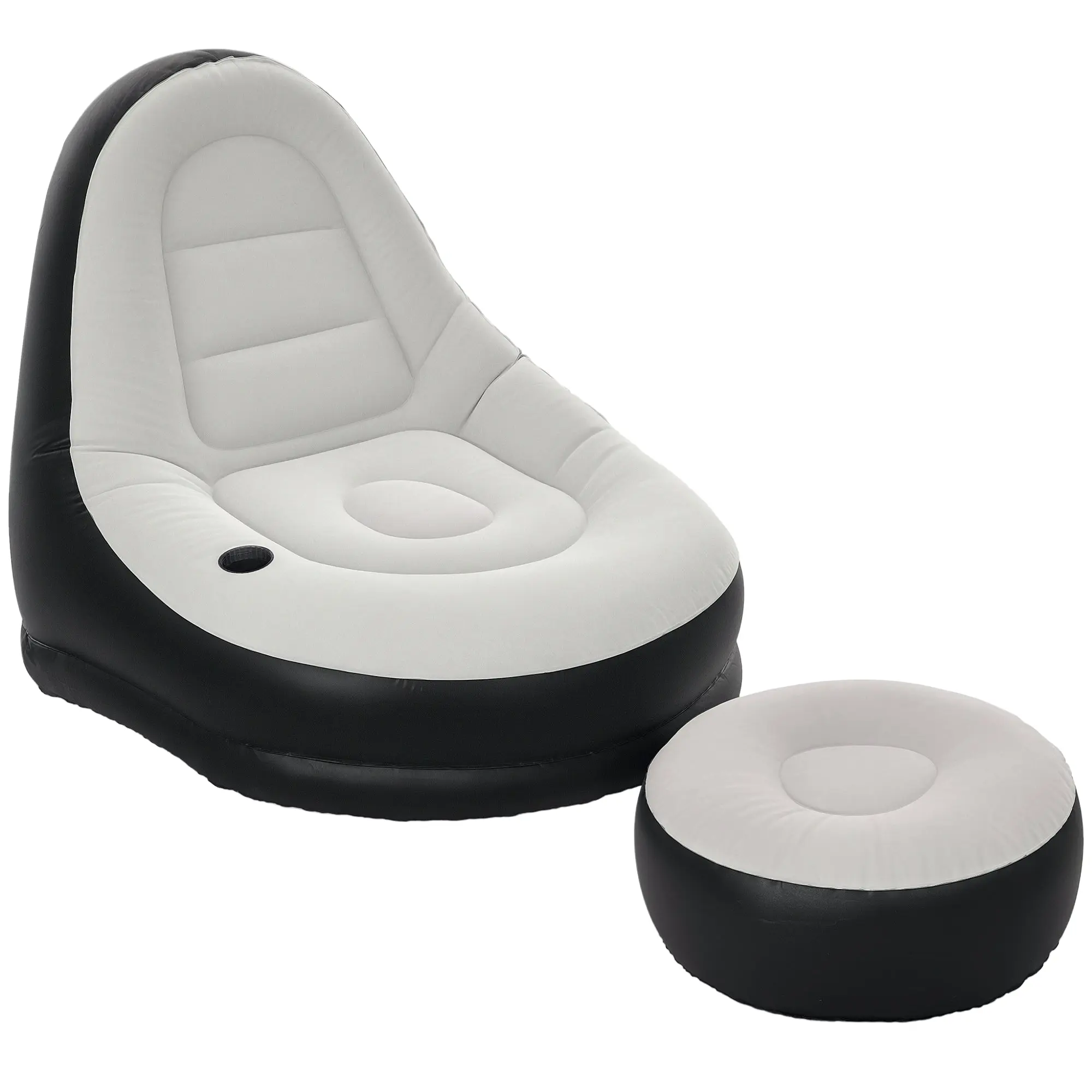 Inflatable Sofa, Inflatable Chair with Footstool Air Lounger with Cup Holder, for Camping, Home, Light Gray, 125 x 100 x 87 cm