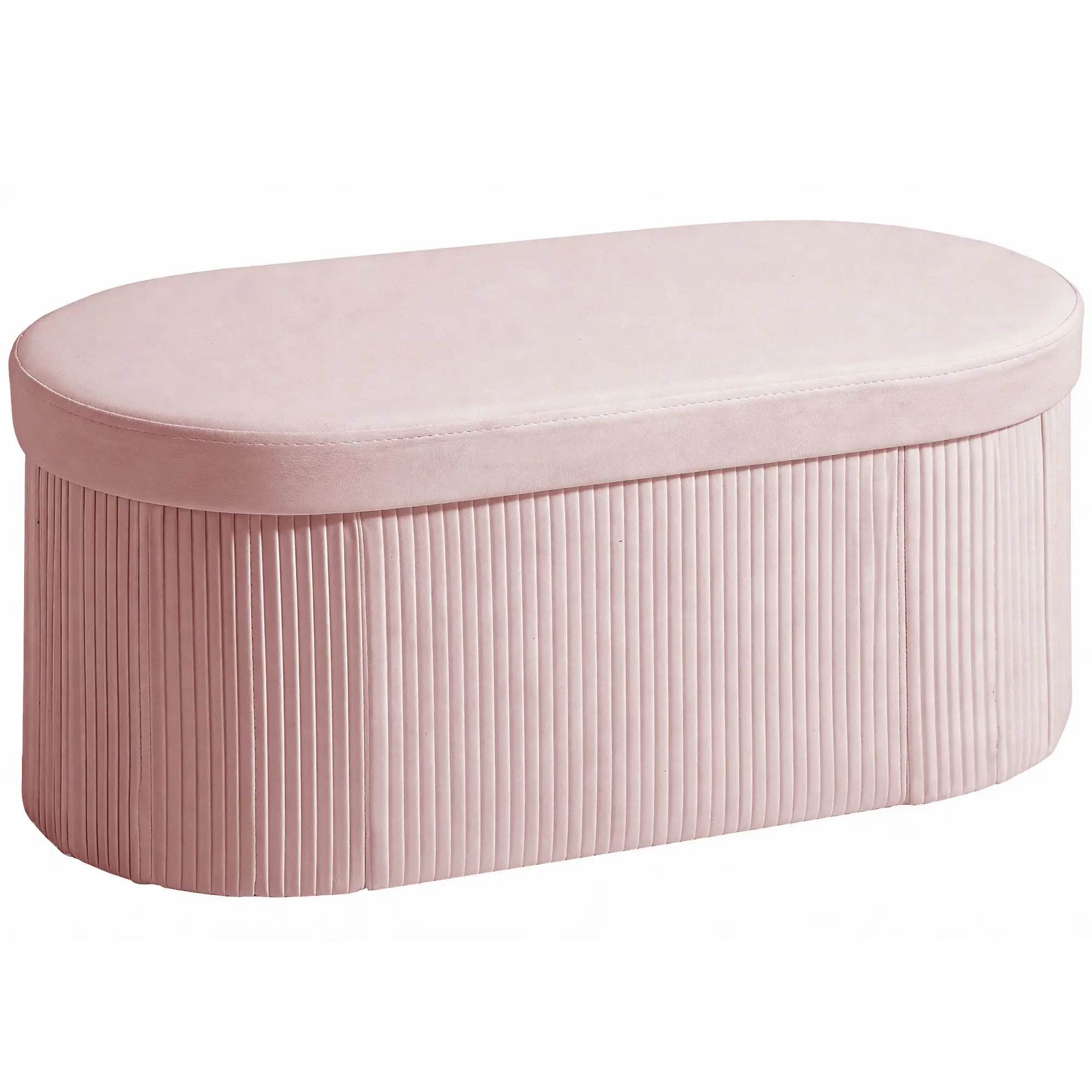 Foldable Velvet Storage Ottoman Bench, 72 L (19 gal / 2.54 cu ft), 30 x 15 x 13.8 in, Velvet Upholstery, Storage Chest, 265 lb Capacity, Pink