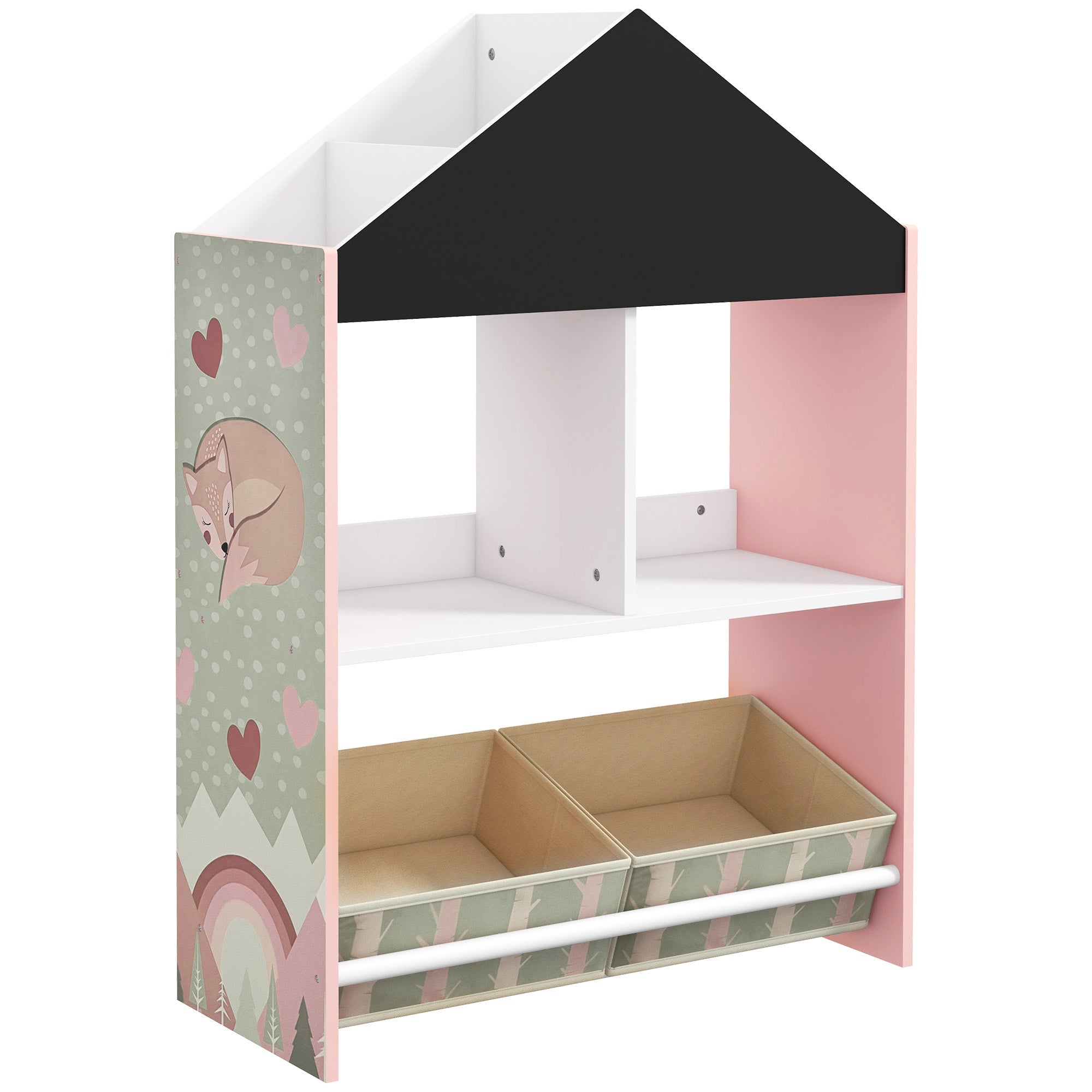 ZONEKIZ Spielzeugregal für Kinder mit Tafel, Möbel für das Kinderzimmer mit abnehmbaren Schubladen und Regalen, Wohn- und Kinderzimmerdekoration, Rosa