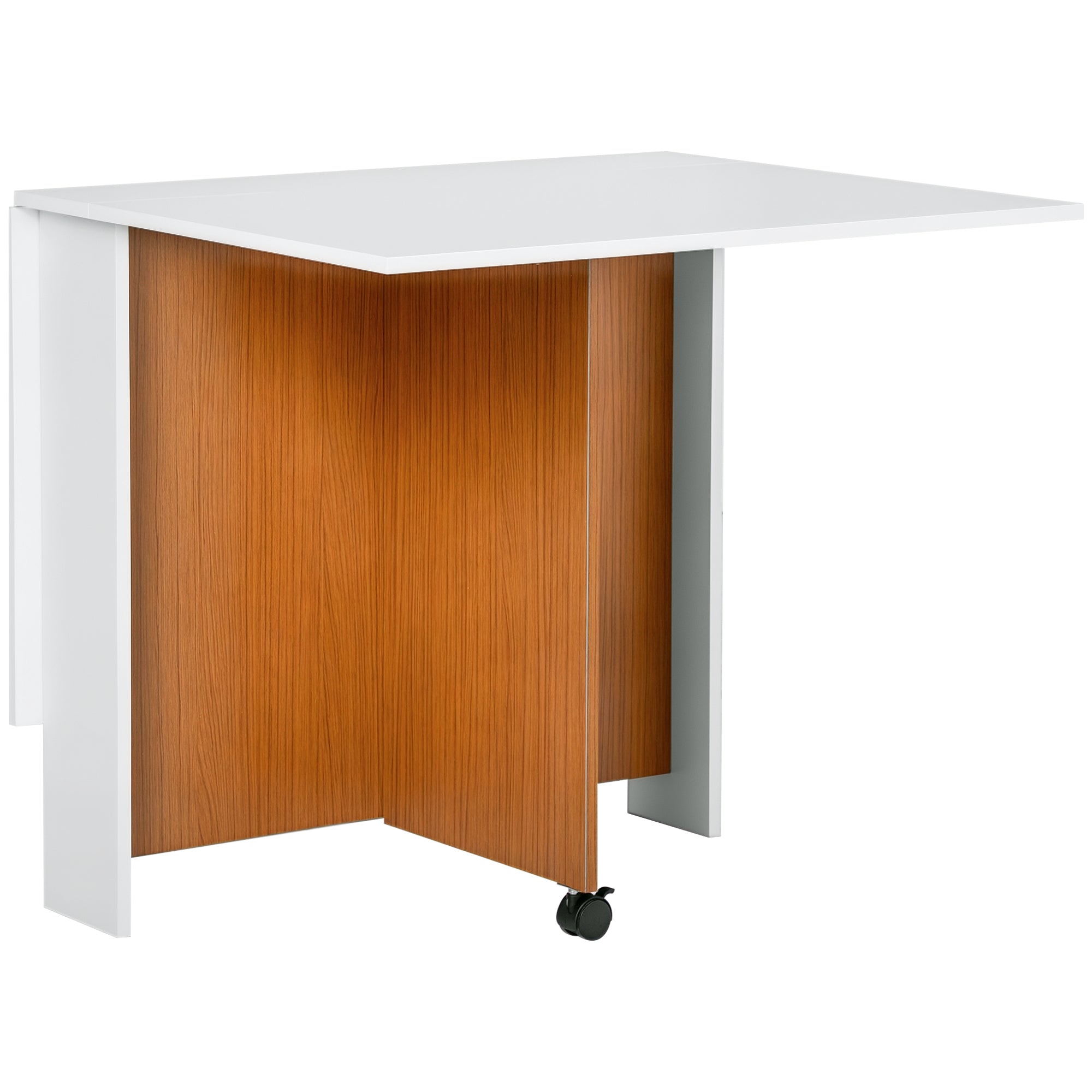 HOMCOM Vouwtafel Eettafel Mobiele Bureau met Vouwblad Zijtafel met Wielen Eettafel voor Keuken Wit