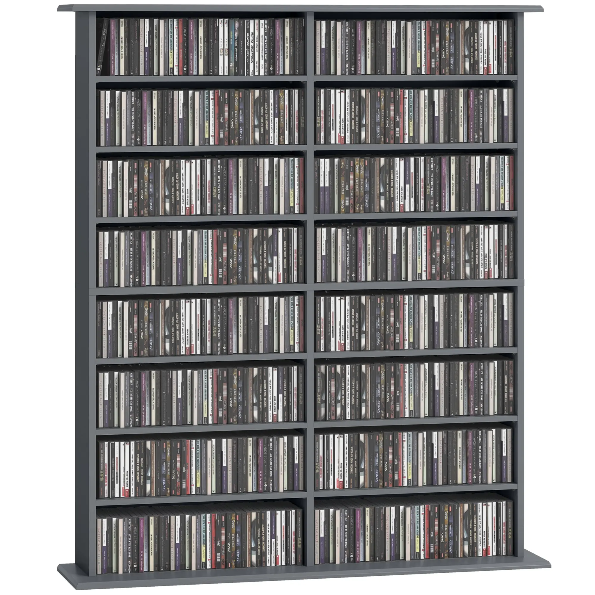 CD & DVD Storage Cabinet, Media Organizer – Holds up to 720 CDs / 396 DVDs or Blu-rays, 16 Compartments & 12 Adjustable Shelves, Gray, 106.5 x 24 x 126.3 cm (41.9 x 9.4 x 49.8 in)