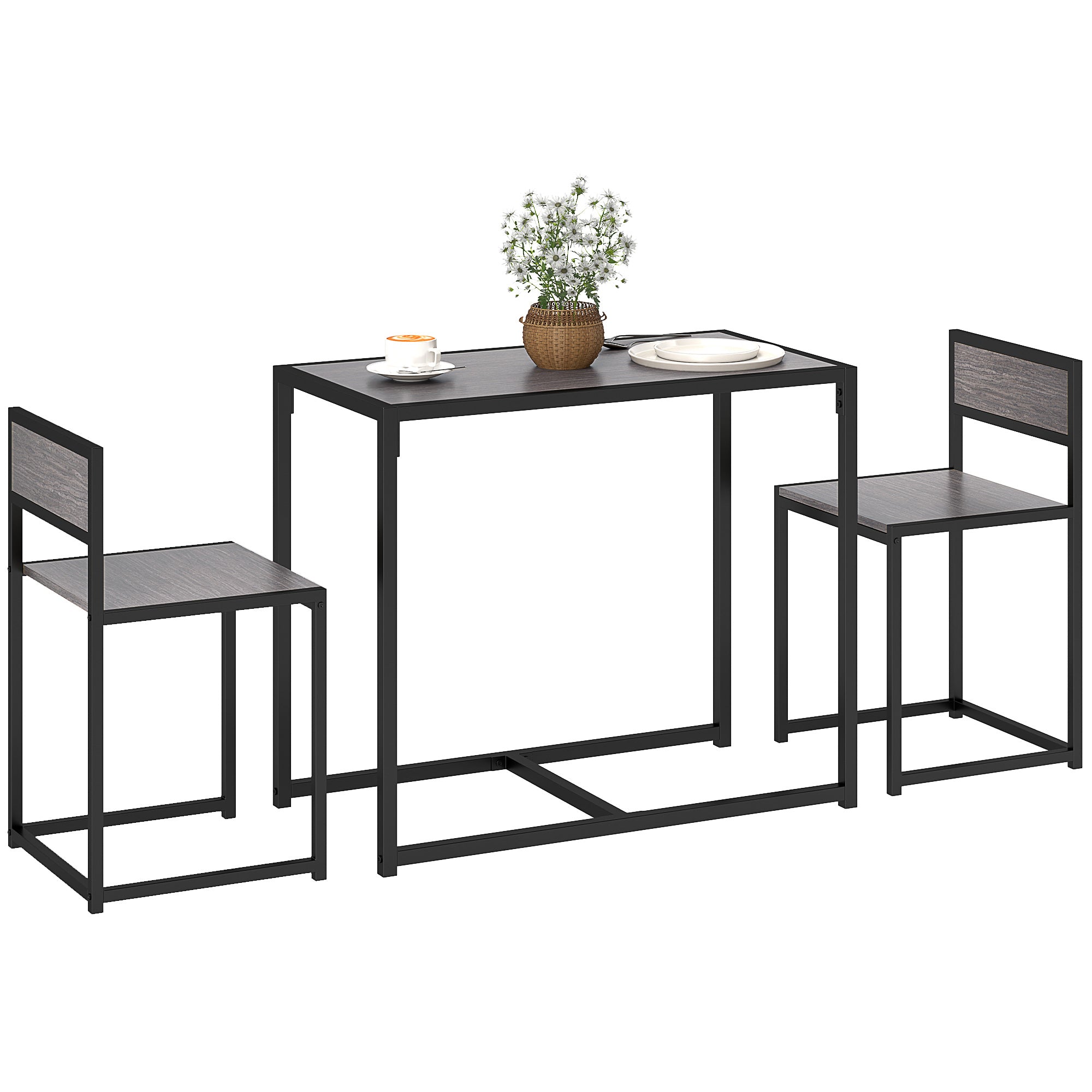 HOMCOM Platzsparendes 3‑tlg. Ess-Set — rechteckiger Tisch mit 2 Stühlen, Grau